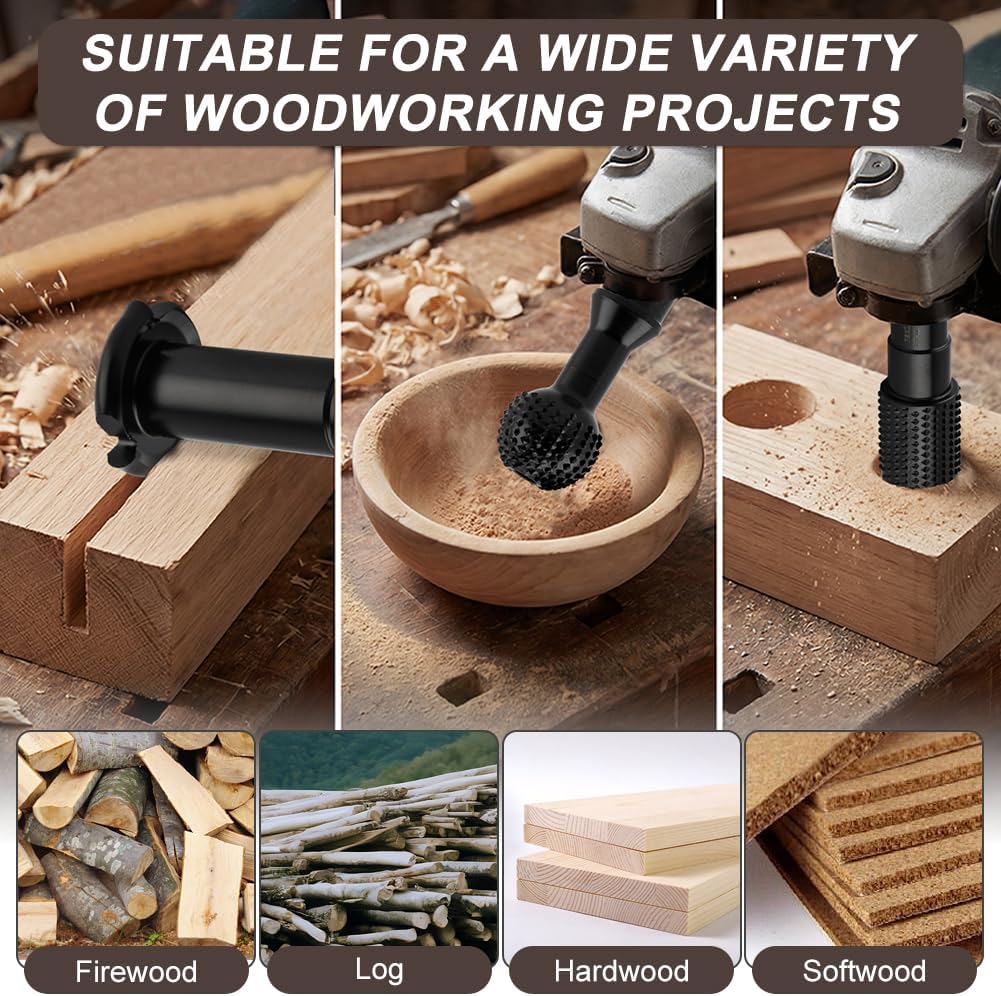 3Pcs Sphere Rotary Burr Set with 5/8-11 Thread, Wood Carving Tools Ball Gouge Angle Grinder Attachments Power Carving Tool for Wood Hollowing Slotting Engraving Polishing
