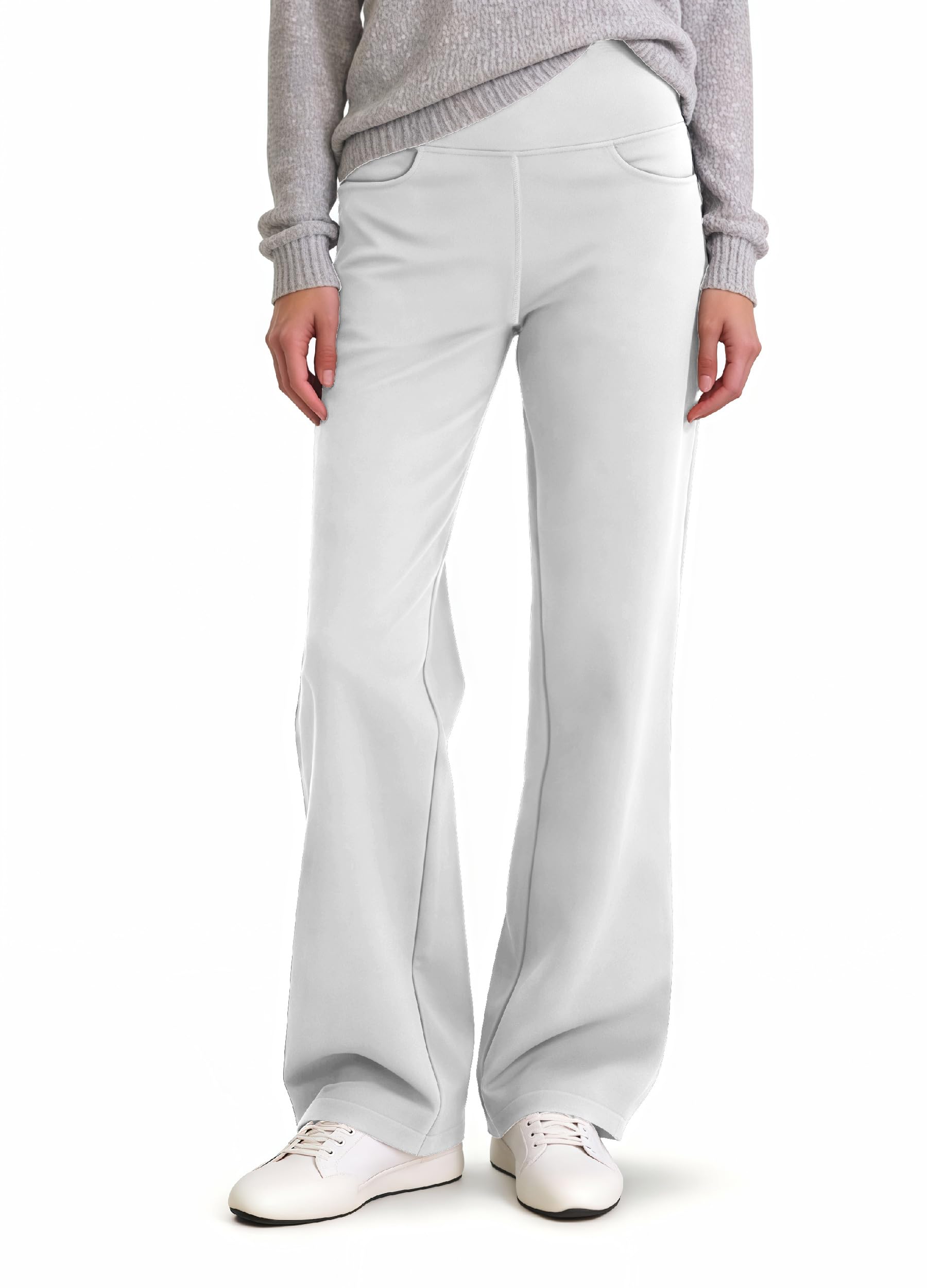 SAFORT Regular/Tall Bootcut Yoga Hose mit 71cm/76cm/81cm/86cm Schrittlänge Lange Bootleg-Hose Sporthose Lang, 4 Hosentaschen, Hellgrau, XL