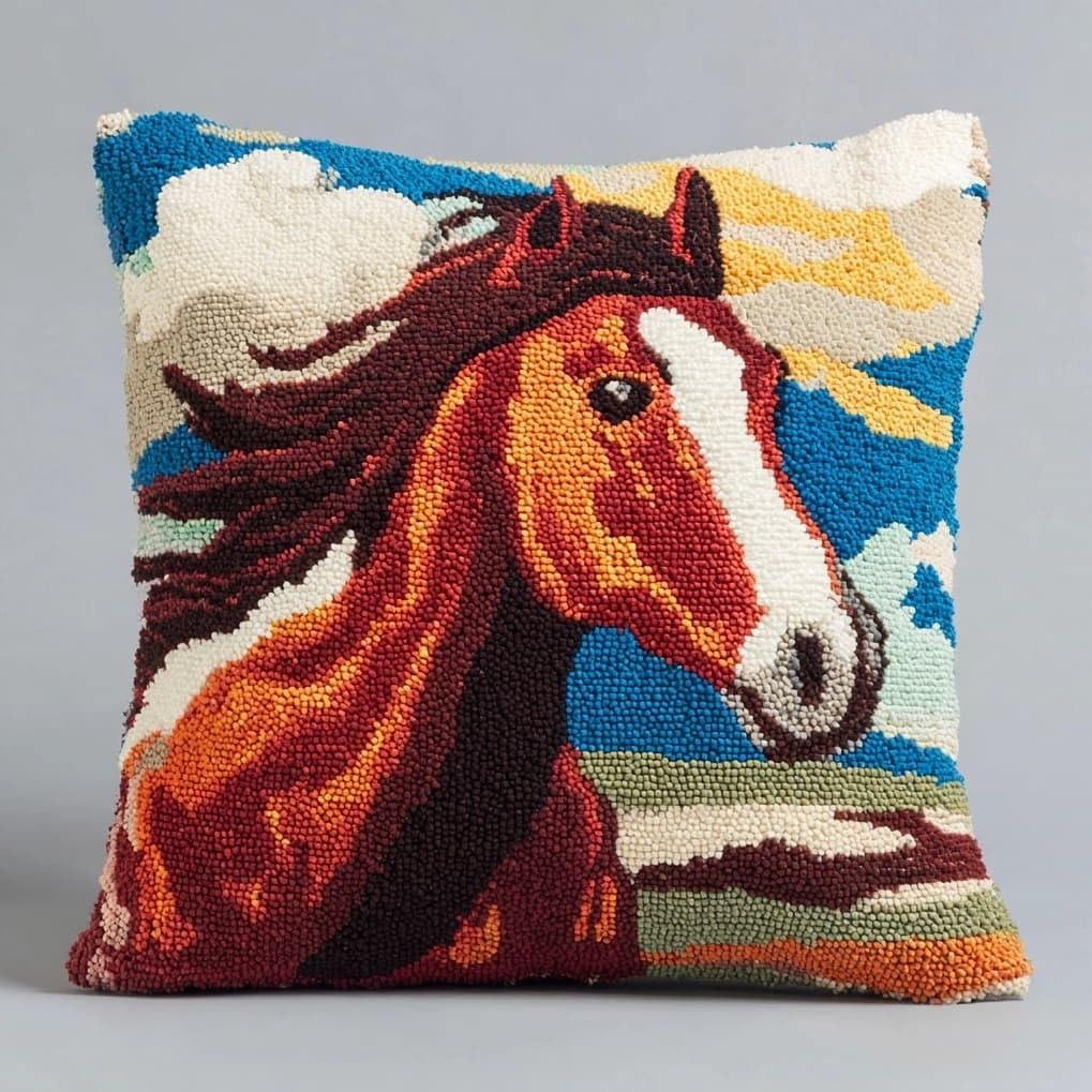 Axiangzik Colorful Horse Pre-Printed Latch Hook Pillow Kit,
