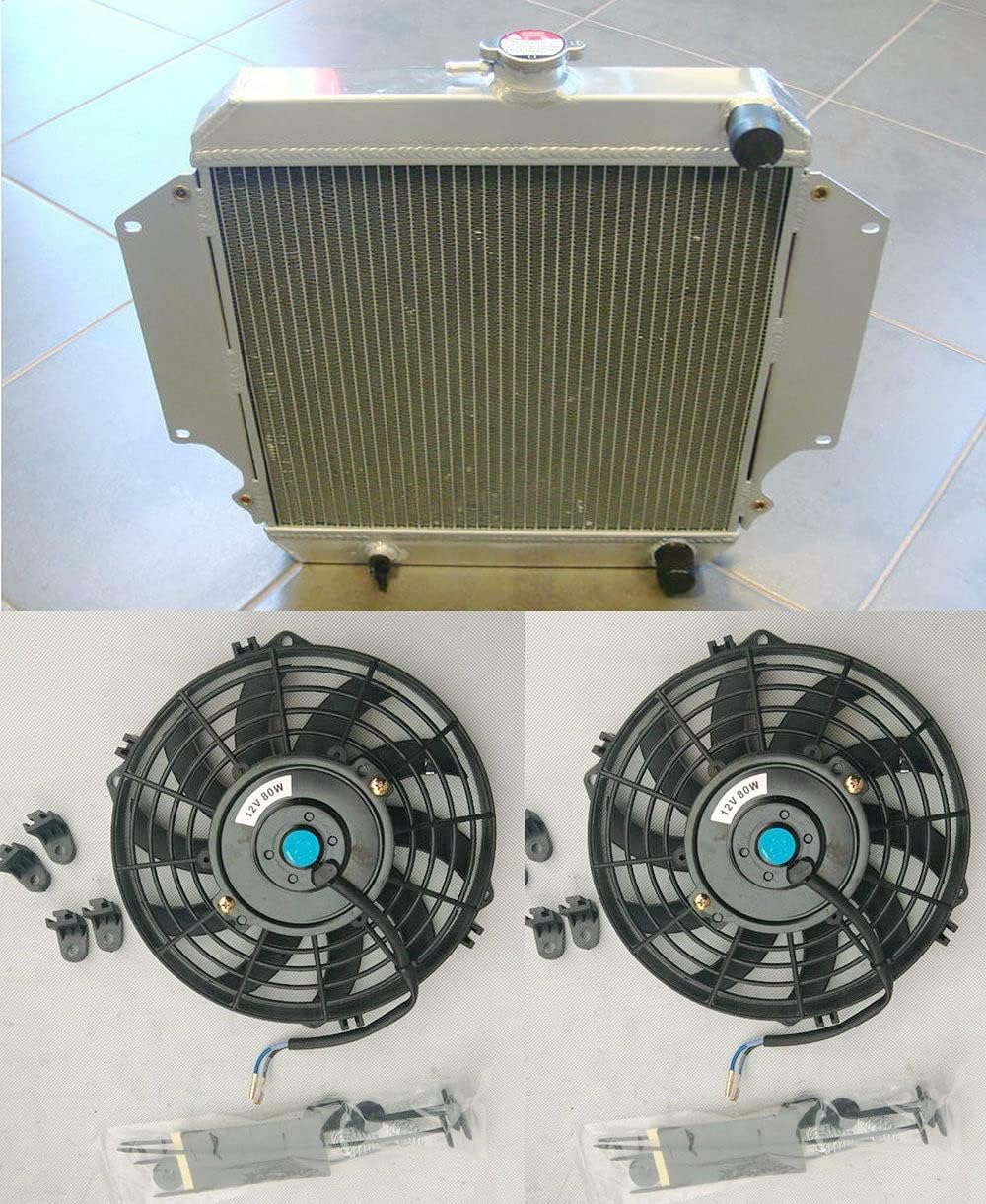 Radiador de aluminio + ventiladores para Su-zu-ki Sierra 2Dr Spftop Hardtop 1.3L SJ410 SJ413 OS 1.3 1981-1996 MT Jim-ny MK2 Potohar Santana SJ