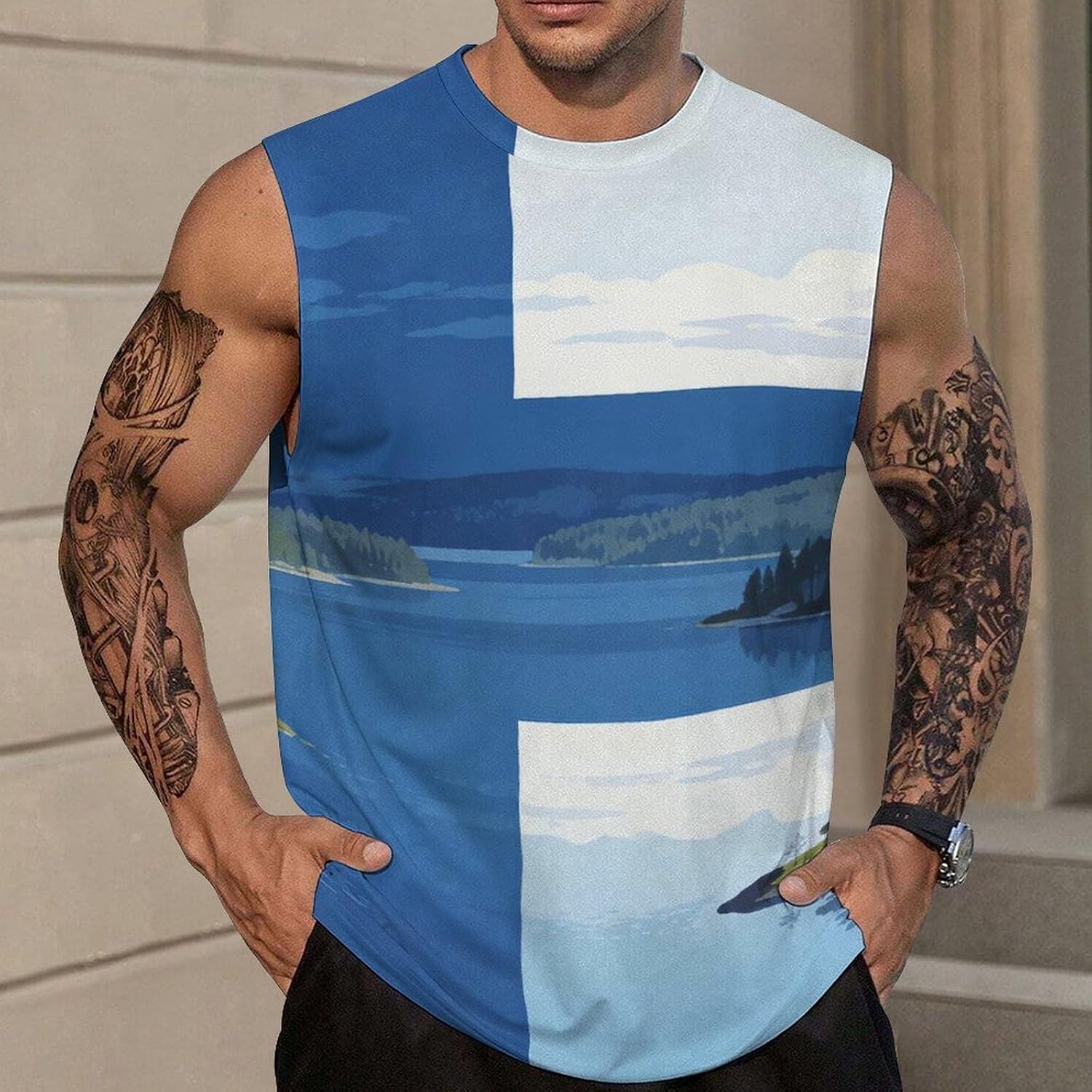 Finnish Flag Finland Lake Men's Sleeveless Shirt Small