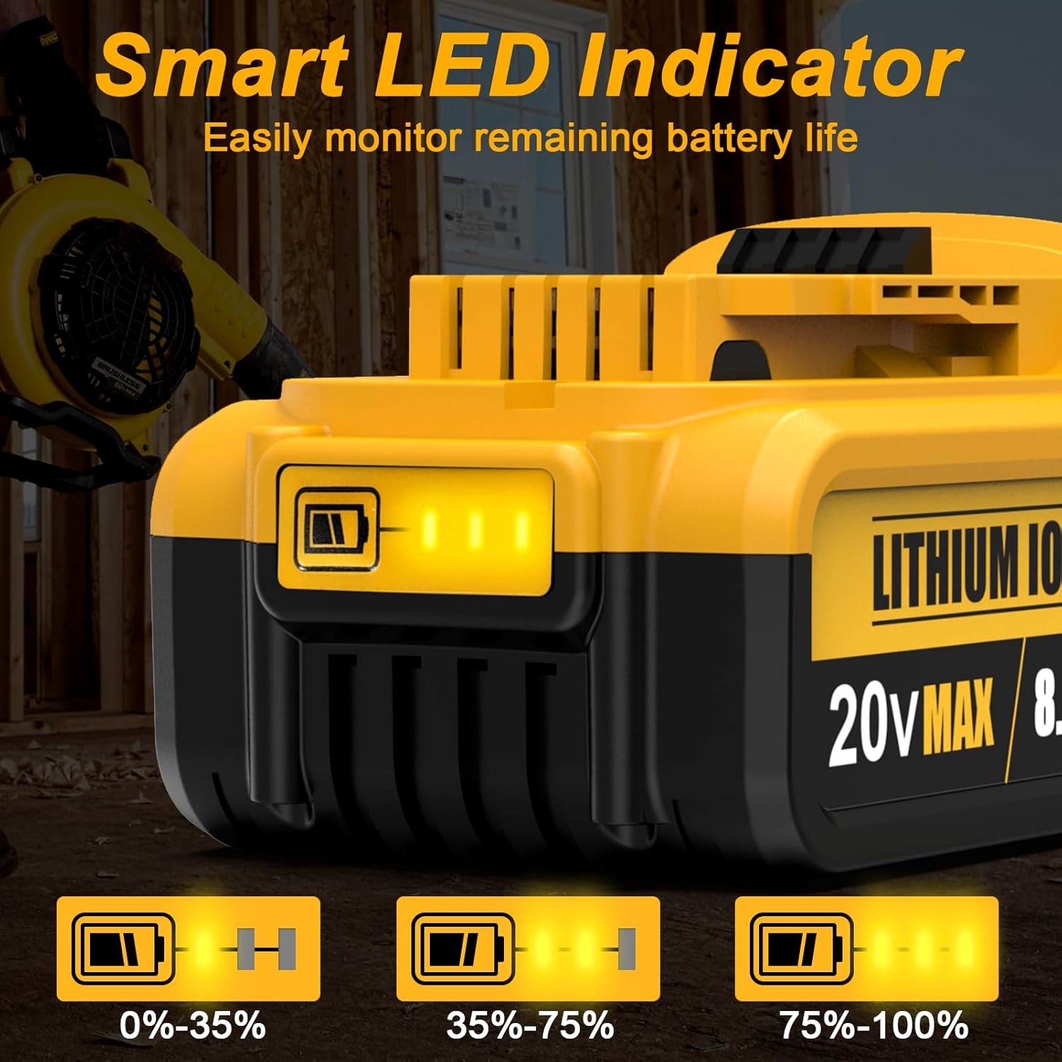 2 Packs 8.0Ah Replacement for Dewalt 20V Max Battery Compatible with 20 Volt Batteries Lithium Ion DCB205 DCB203 DCB206 DCB204 DCB201 DCB200 Cordless Power Tools - Image 6