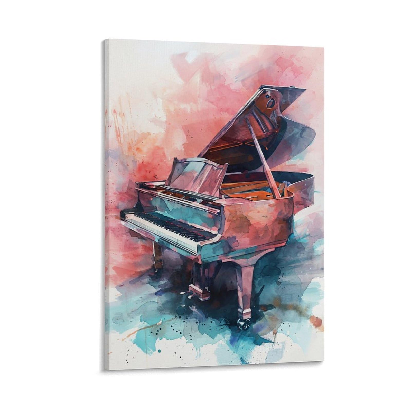 GMUKIFFY Cuadro de piano de fantasía sobre lienzo, arte de pared moderno colorido instrumento musical estirado y enmarcado, obras de arte para decoración del hogar, listo para colgar, decoración de