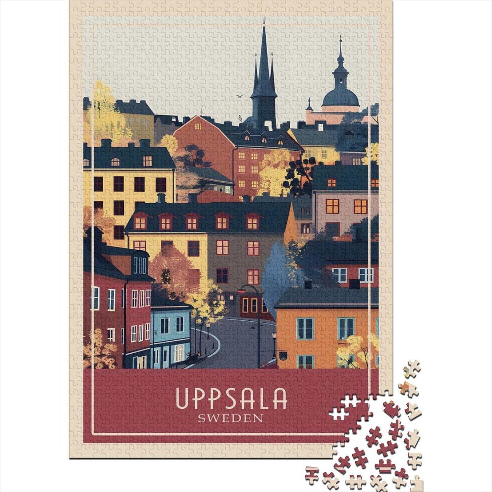 Uppsala Travel Poster Adult Paper Puzzle, Vintage Architecture Destination, Premium Paper Puzzle for Puzzle Lovers, Weekend Hobby, 70x50cm/1000pcs