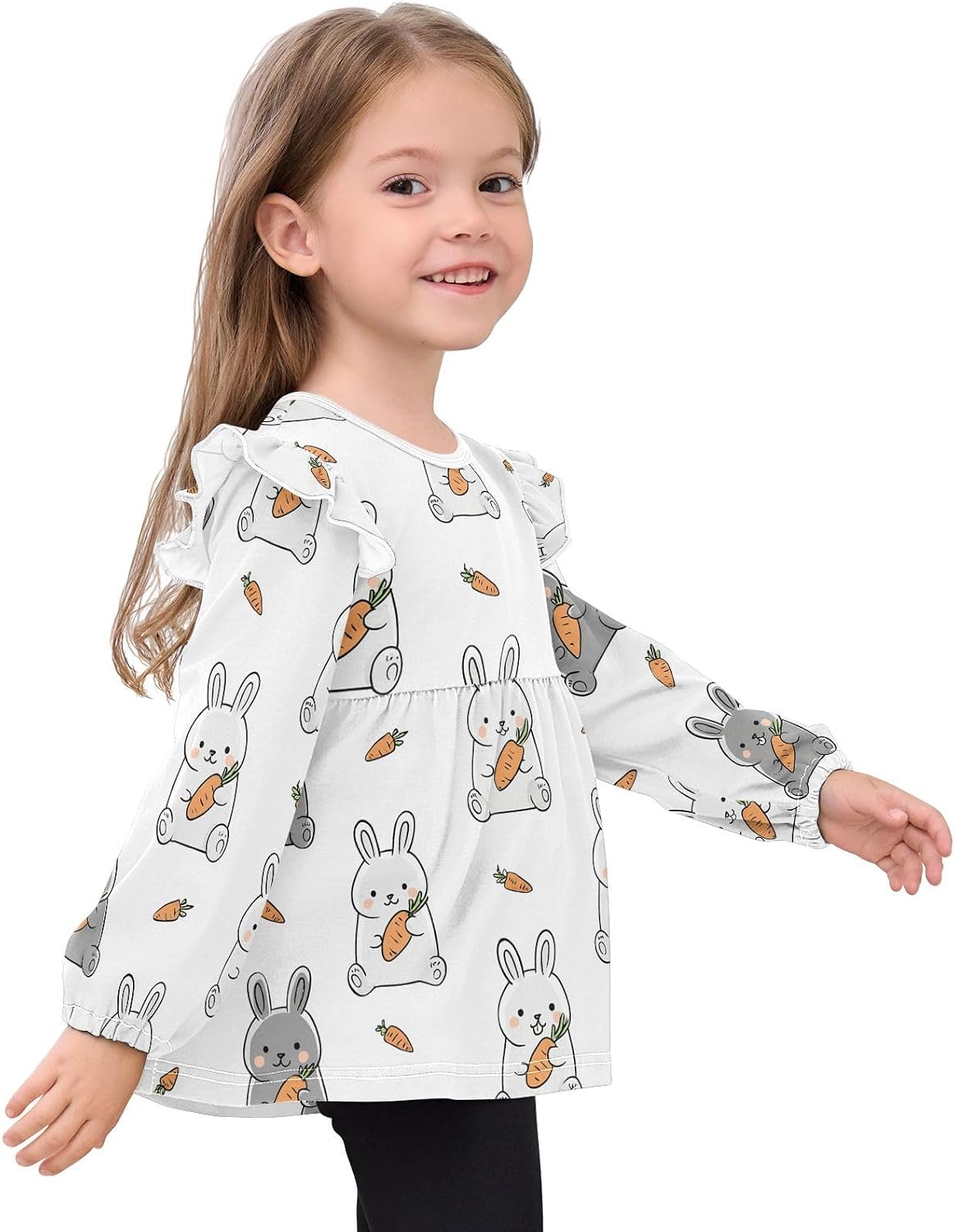 visesunny Toddler Clothes for Girls Rabbit Teeth Carrot Long Sleeve Fall Shirts Cotton Top with Ruffle Collar