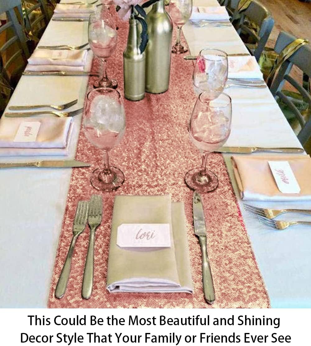 ShinyBeauty Sequin Table Runner 12" x 108" Wedding Table Runner Blush Sequin Table Cloth Runner Glitter Table Runner for Party Sequin Table Runner 108 Inches Long Fall Dining Table Runner