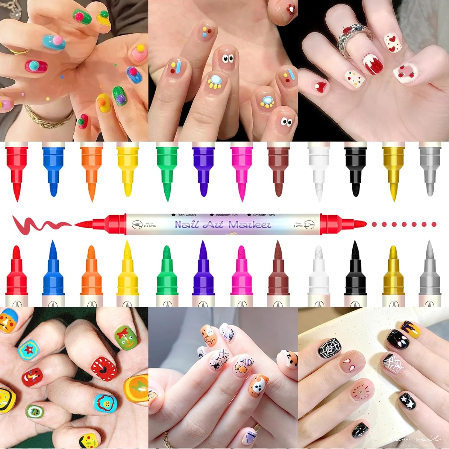 1Set Fine Tip Nails Art Pens for Detailed Designs Quick Drying Color Ergonomic Grip Tool Precisions Nails Art Pen