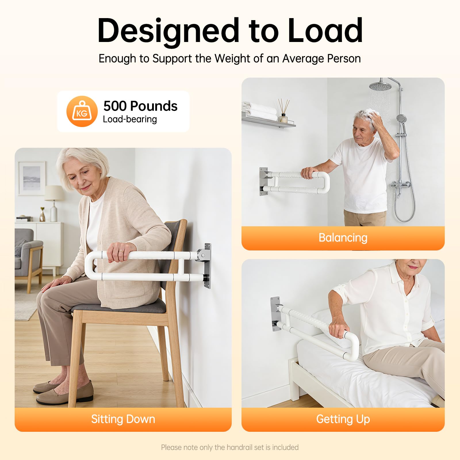 Asidero plegable para inodoro para personas mayores, con mango antideslizante, capacidad de carga 226,8 kg, color blanco