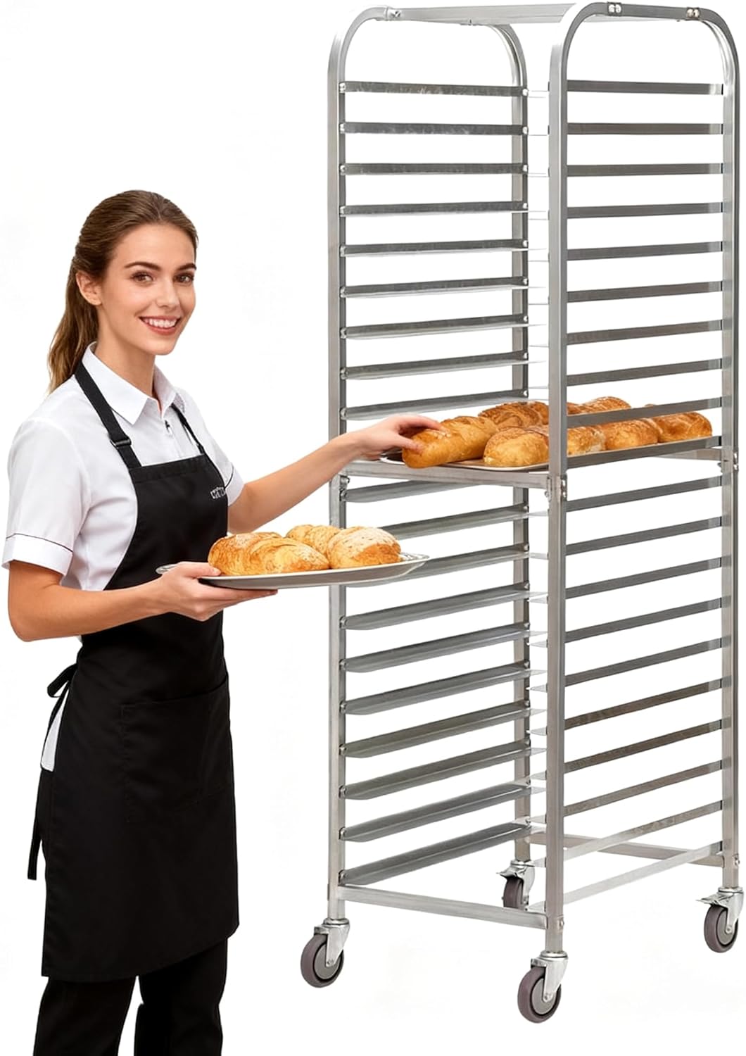 SANDINRAYLI Bakery Rack,20-Tier Baker's Rack with Wheels, Stainless Steel Bun Rack for Half & Full Sheet, Large Speed Rack for Kitchen, Commercial Bakery Cart, Rolling Bakers Rack, 26"L X 20" W X 72"H