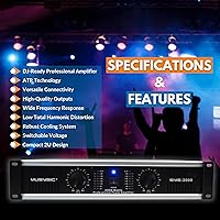 Vista 7 de MUSYSIC Stereo Audio Amplifier-2000Watts Amplifier Audio- 2 Channel Power Amplifier System Home Theater Sound System 1/4 Inch Inputs