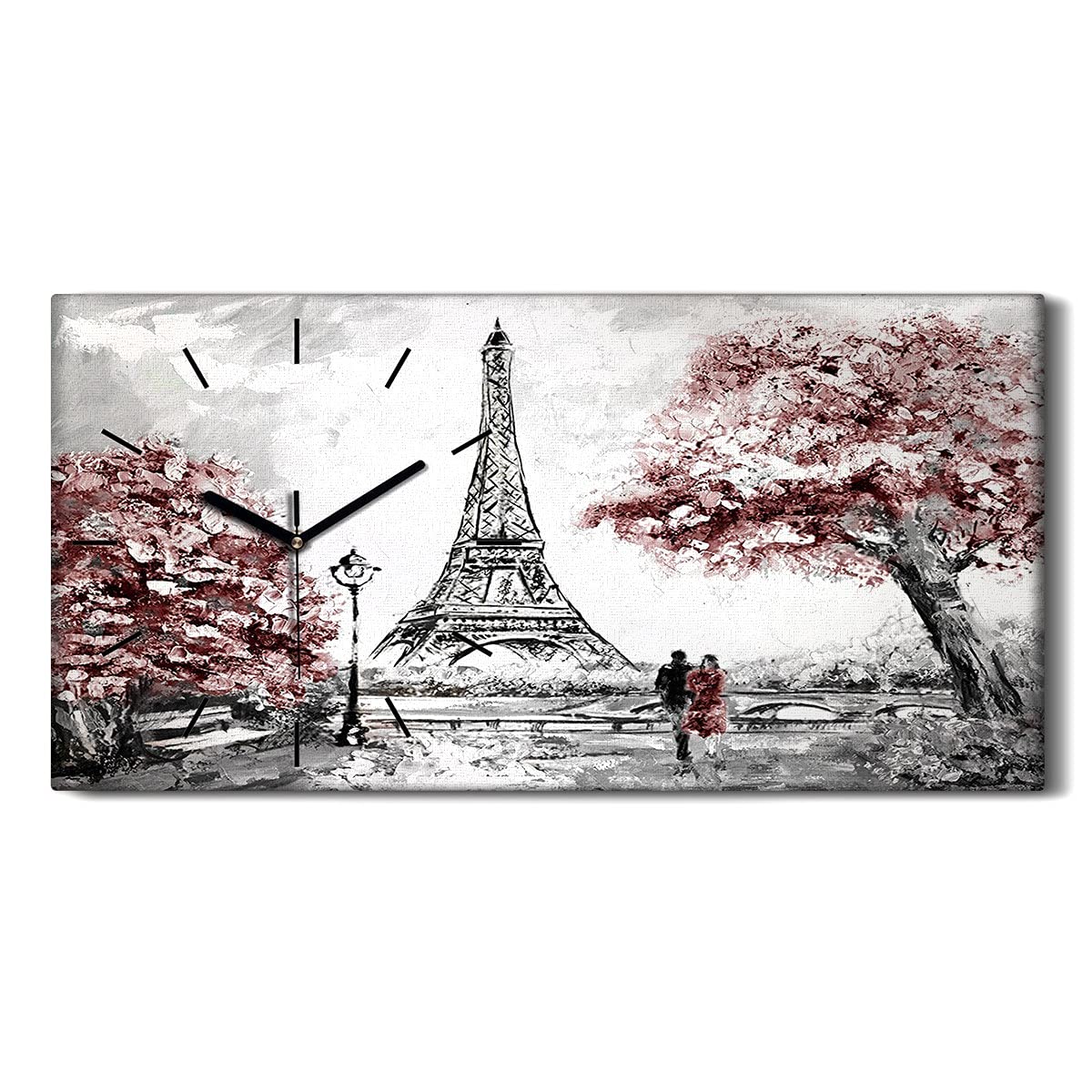 Horloge sur toile paysage de Paris 60x30cm au design contemporain épuré