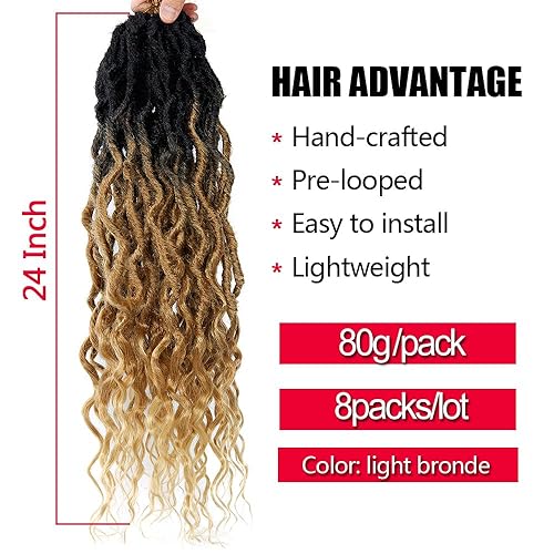 Miniatura 317 de 8 paquetes de rastas de cabello sintético de ganchillo de 18 pulgadas, rastas sintéticas bohemias con extremos rizados, cabello de ganchillo suave