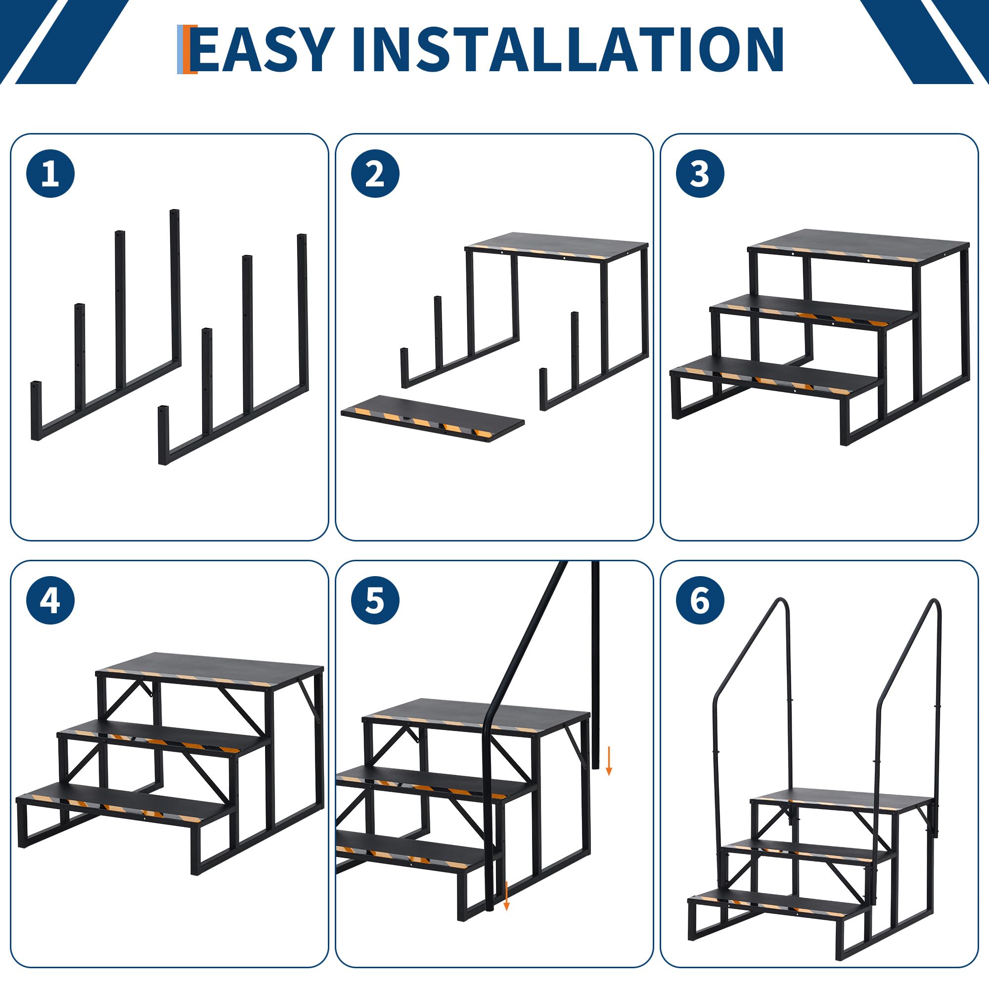 Escalera para autocaravana, escalón de autocaravana de 3 niveles con 2 pasamanos, escalón con plataforma antideslizante ancha, capacidad de carga de 200 kg para seguro, para autocaravana, remolque