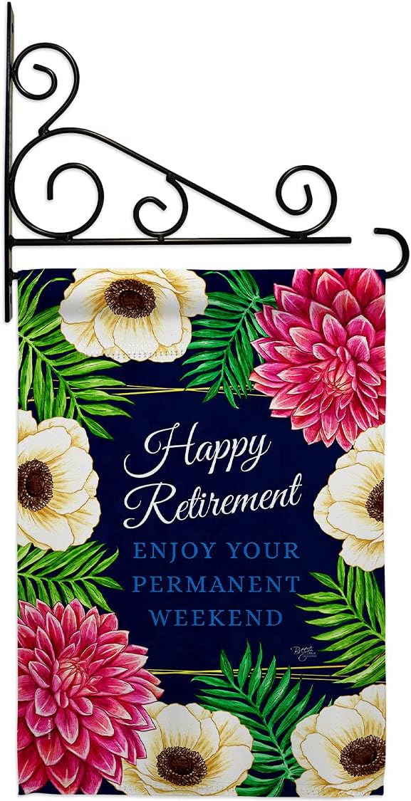 Enjoy Retirement Garden Flag Set Wall Holder Celebration Happy Retired Veteran Congratulations Occasion Anniversary Party Small Decorative Gift Yard House Banner Double-Sided Made In USA 13 X 18.5