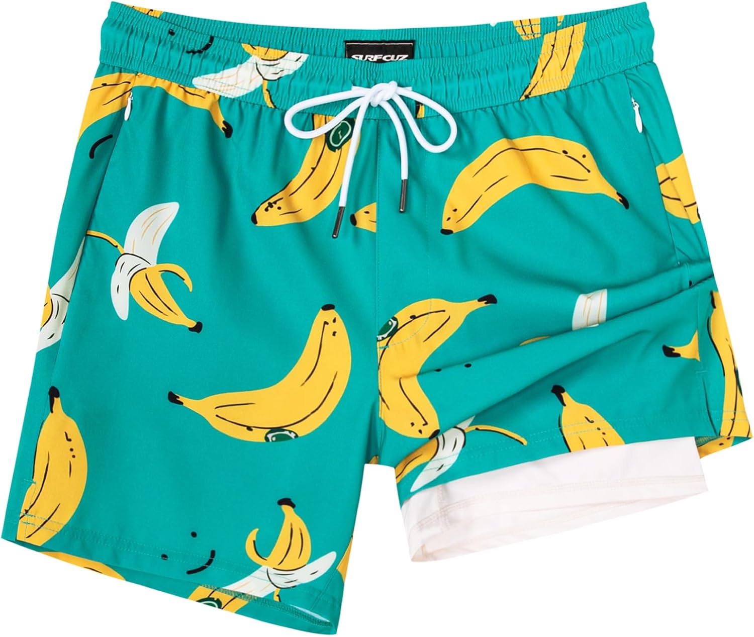 SURF CUZ Mens Swim Trunks with Compression Liner Swimming Trunks 5 Inch Bathing Suit Quick Dry Swim Shorts