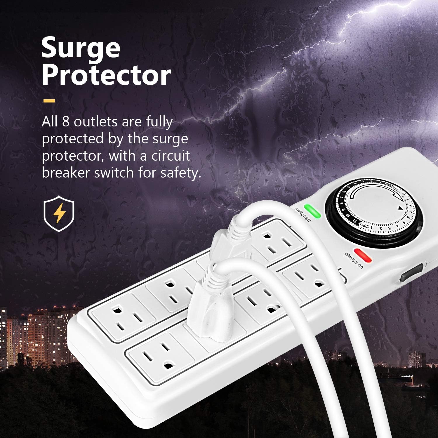 iPower 8-Outlet Surge Protector with 24-Hour Mechanical Timer (4 Outlets Timed, 4 Outlets Always On) Power Strip for Plant Grow Lights, Reptile, Aquarium