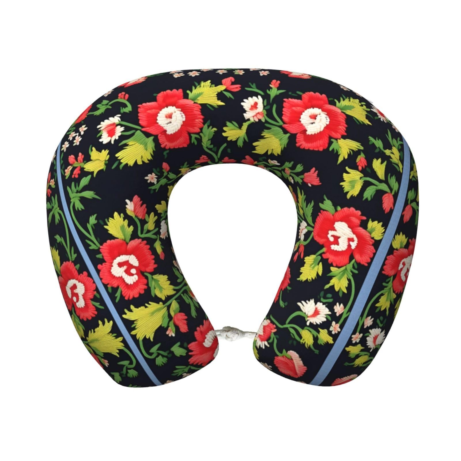 peiyeety Ukrainian Embroidery Style Rose Print Custom U-Shaped Pillow,Memory Foam Cervical Neck Travel Pillow,for Home,Camping,Travelling