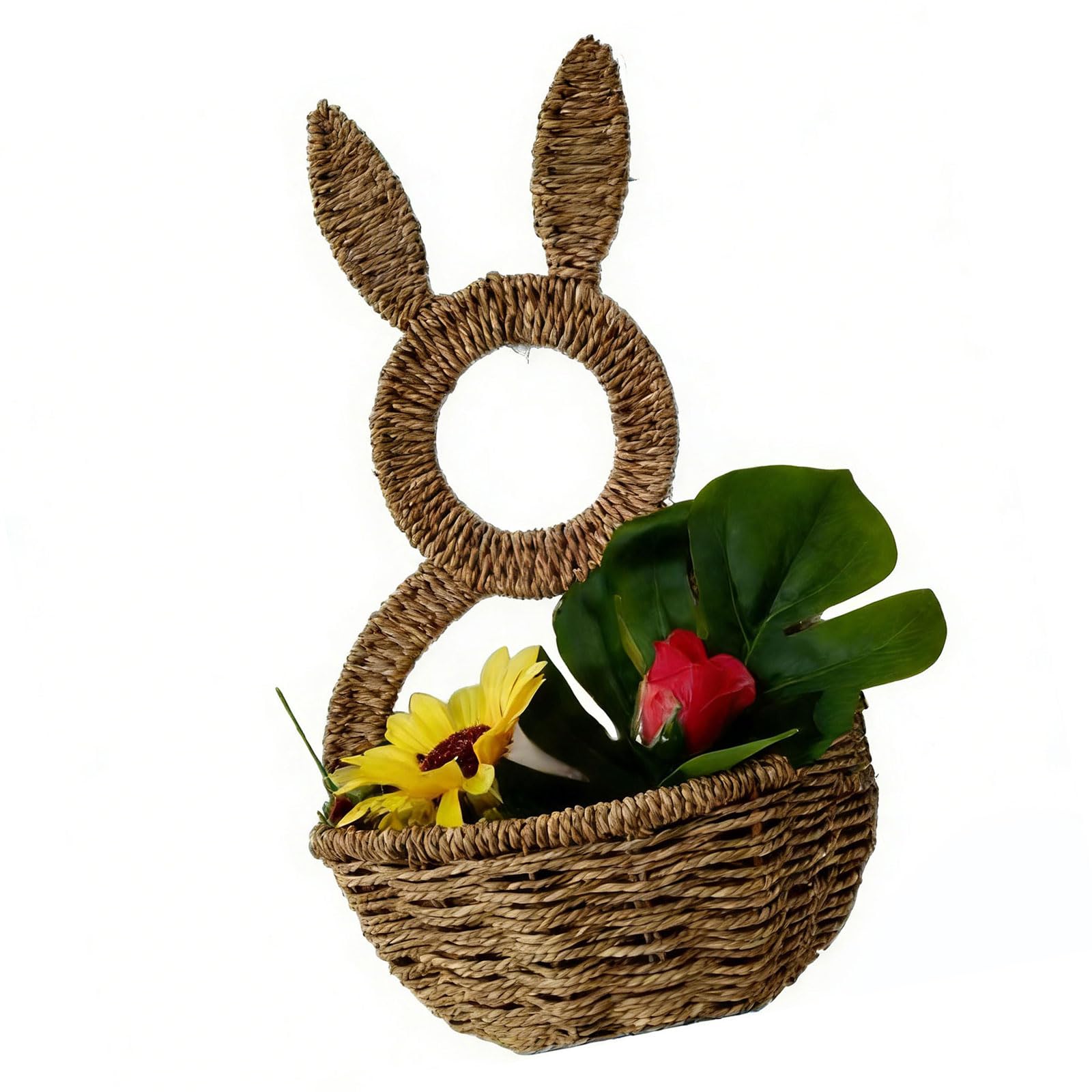 Handwoven Rabbits Ear Shape Flower Basket Natural Rattan Breathable Flower Holder for Home Decors and Storage Easy Cleaning Flexible Container