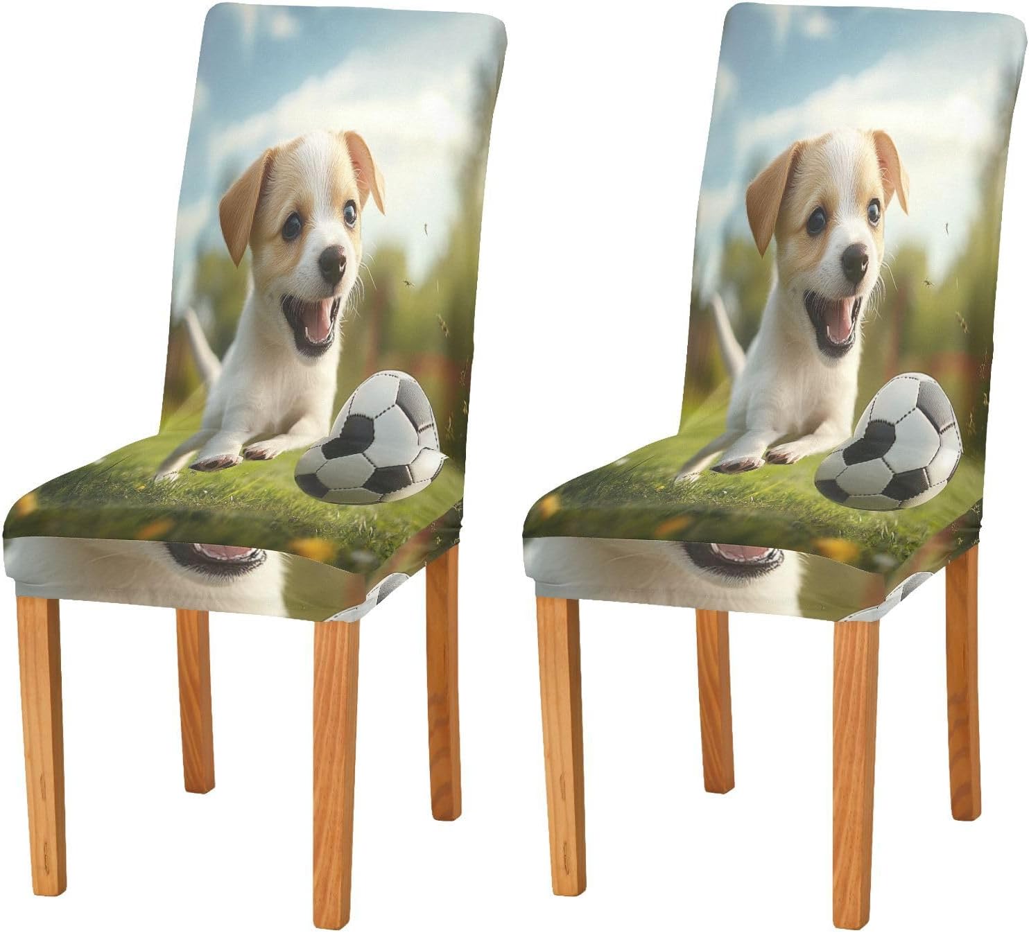 ALAZA Chair Covers for Dining Room, Puppy Dog Play Football Stretch Chair Cover Sets Chair Protector Removable Washable for Ktichen Restaurant Hotel