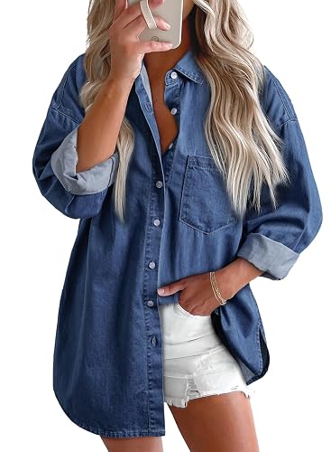 Astylish Women Denim Shirts Button Down Blouse Tops