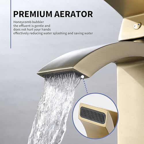 Miniatura 4 de Grifo de baño en cascada de una sola manija, grifo de baño para 1 o 3 agujeros, grifo de lavabo de cascada moderno, grifo de lavabo de oro cepillado