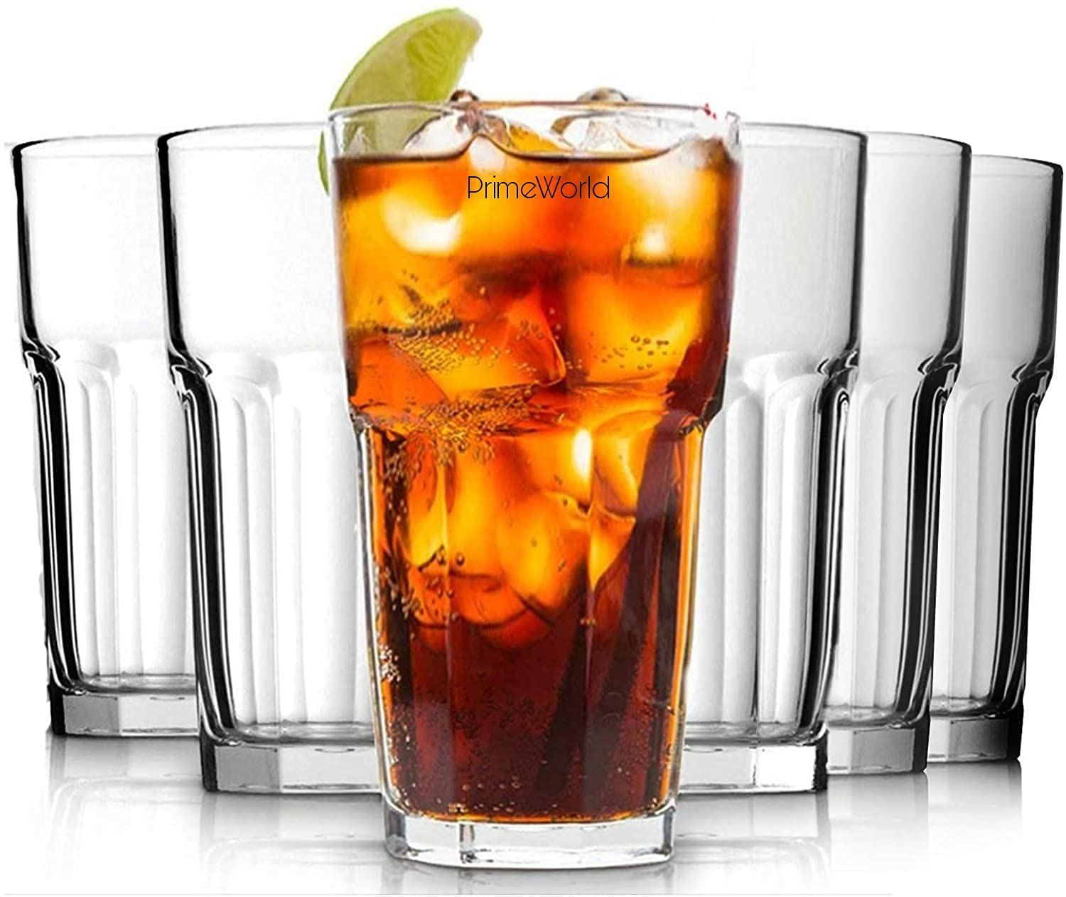 PrimeWorld European Crystal Glass Lead-Free Casablanca Hi-Ball Tall Drinking Glasses ( 295 ml)- Set of 6 pcs