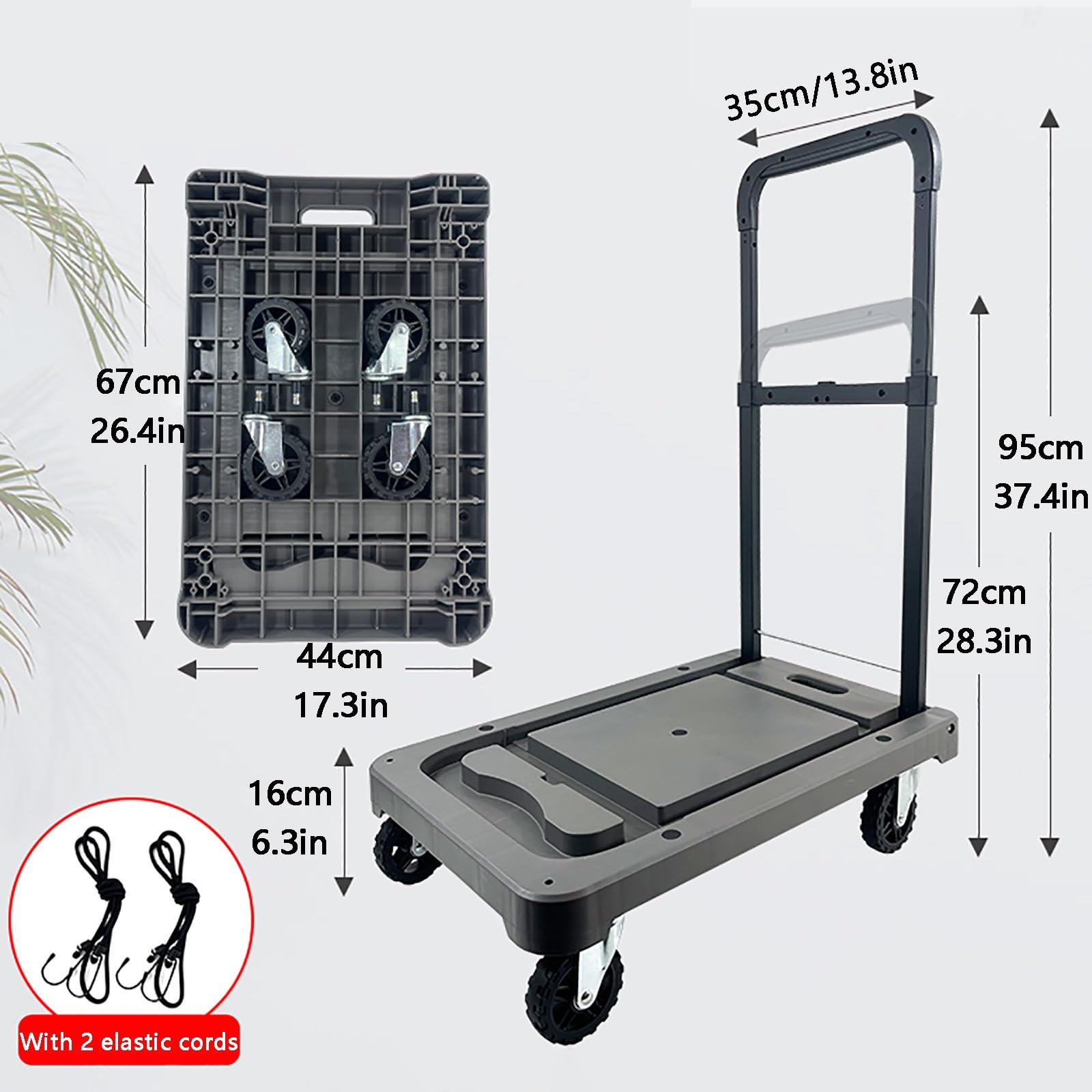 Plattenwagen Transportwagen, Faltbarer Push-Pull-Pritschenwagen, 150 Kg Tragkraft, mit Verstellbarem Griff, Geeignet für Den Privaten und Gewerblichen Gebrauch(Gray)