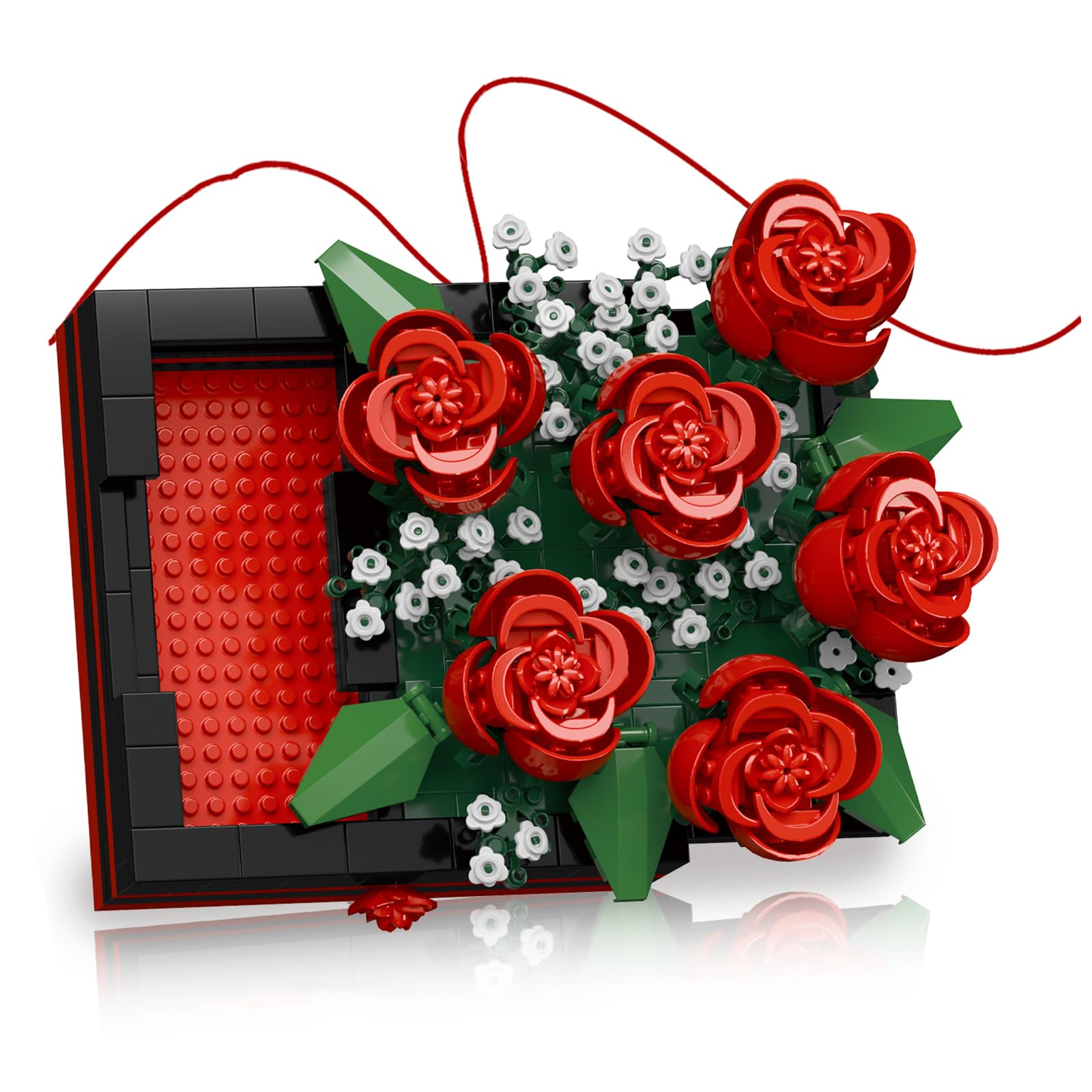 Vilbocr Flower Building Blocks Jewelry Box Can be Pushed and Pulled to Open Flower Centerpiece Building Blocks，Proposal Ring Box，Valentine's Day Gift