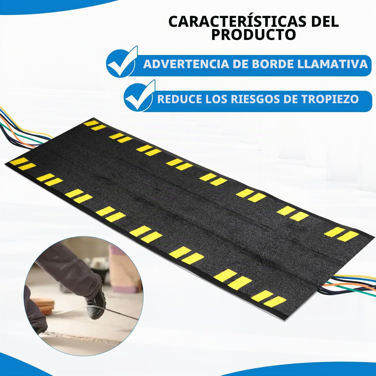 SWAWIS Cubrecables Pasacables de Goma 120 x 40 cm - Alfombrilla Protectora de Cables de Nylon y Goma - Canal para Cables de Suelo Interior/Exterior - Rápida, Sencilla y Recolocable