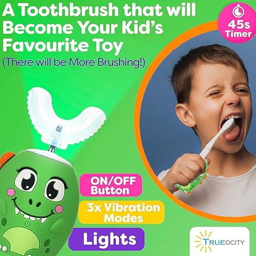 Miniatura 6 de Trueocity Cepillo de dientes en forma de U para niños, cepillo de dientes automático recargable para niños pequeños, cabezal de cepillo de silicona