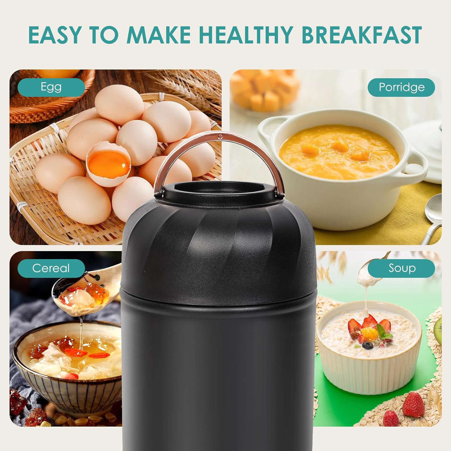 lazycozy® Thermos Food Containers for Hot Food, 17 oz, Soup Thermos with Foldable Spoon, Stainless Steel Vacuum Portable Insulated Food Jar, Leak-Proof, Keep Warm/Cold for 12 Hours, for Travel, Work - Image 5