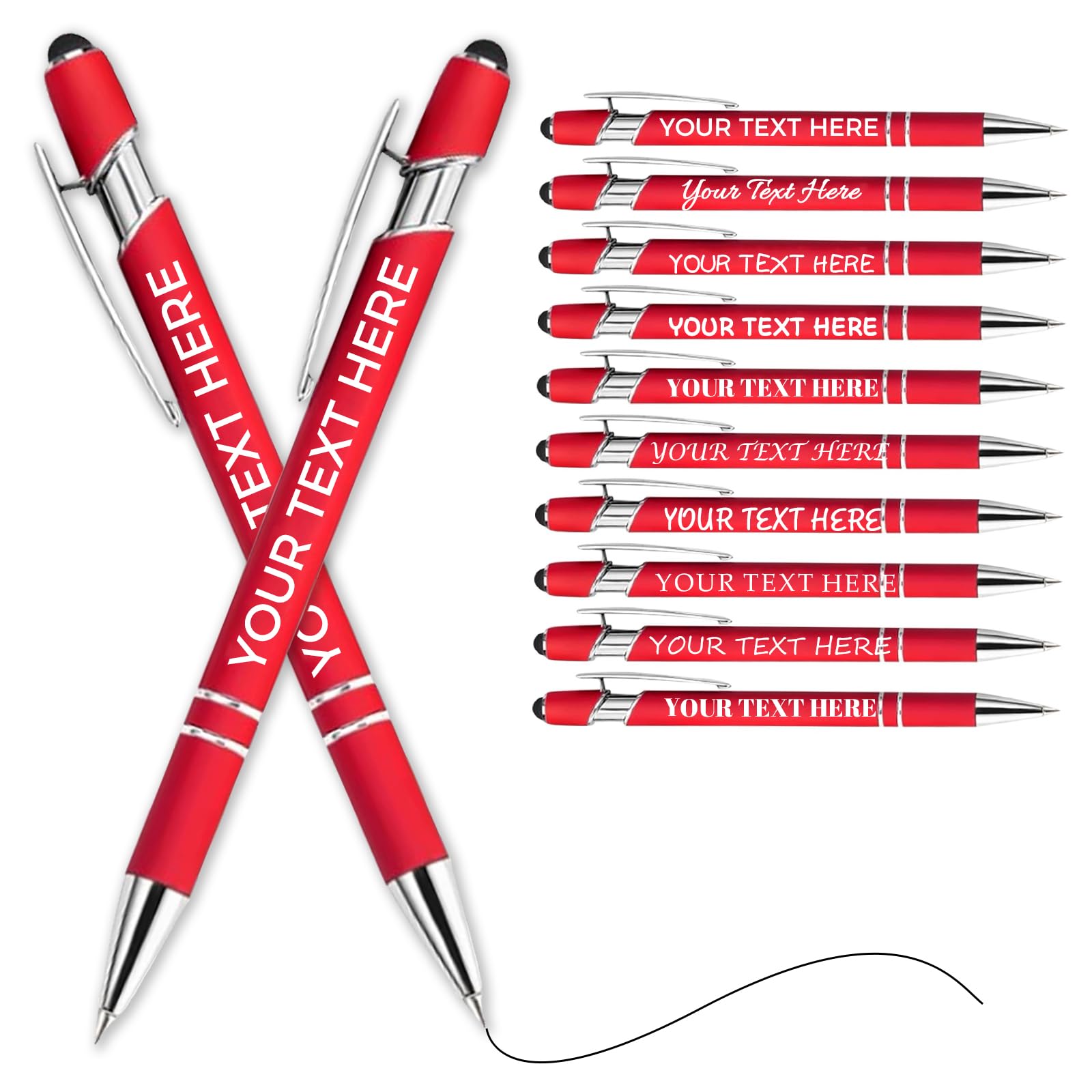 Personalised Pen Ballpoint Pens With Stylus,Customised Engraved Text Bulk Wholesale Pens - Ideal For Business Promotions, Schools, Company Event Giveaways, Personalised Gifts(Red,100Pcs)