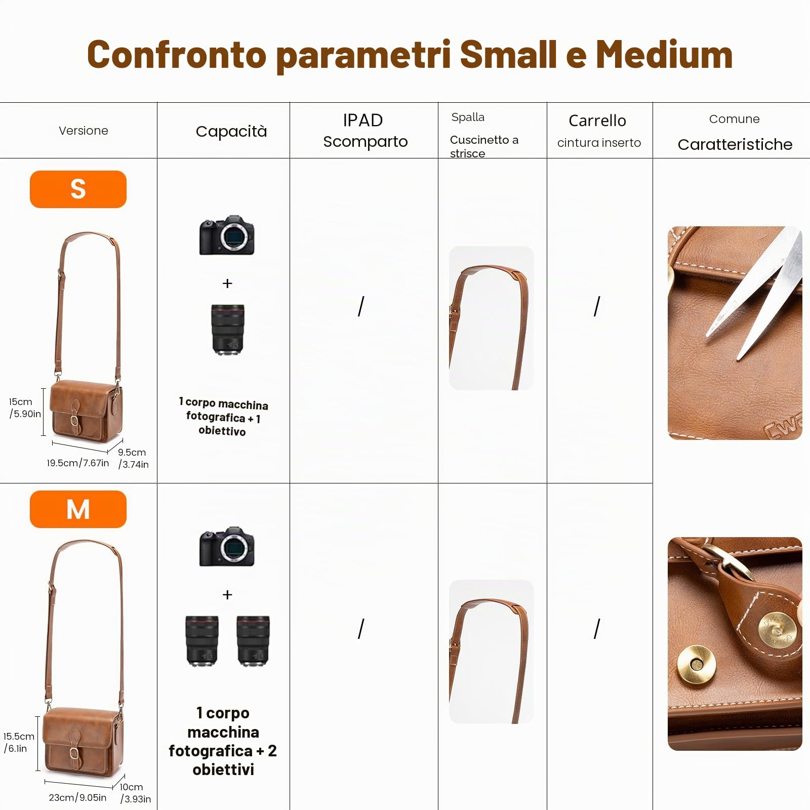 Cwatcun Borsa per fotocamera Borsa a tracolla per fotocamera compatta Borsa impermeabile retrò compatibile per Canon Nikon Sony SLR/DSLR Mirrorless e obiettivo Marrone,S