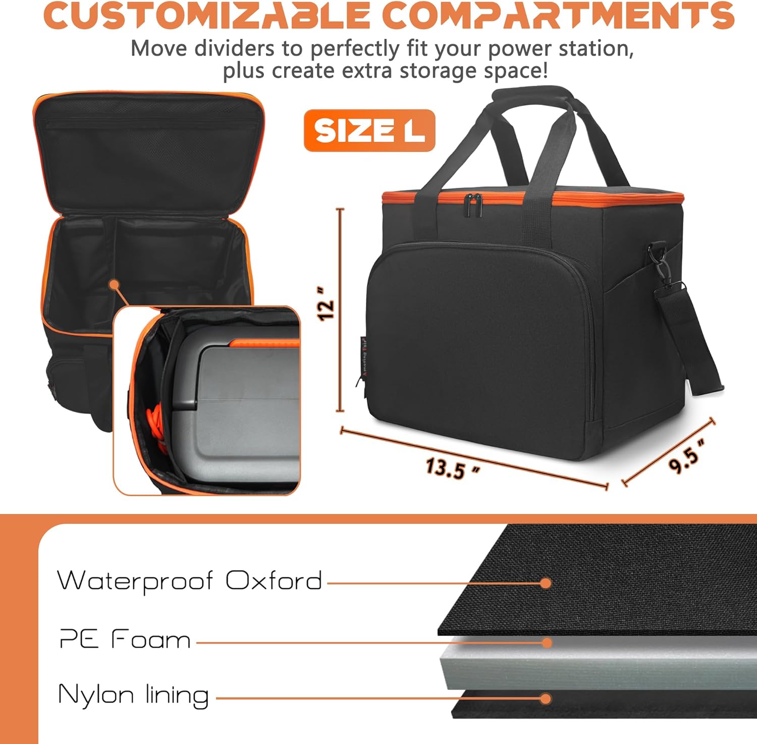Portable Power Station Storage Bag - Heavy Duty Organizer Case with Adjustable Shoulder Strap & Multi-Pocket Design