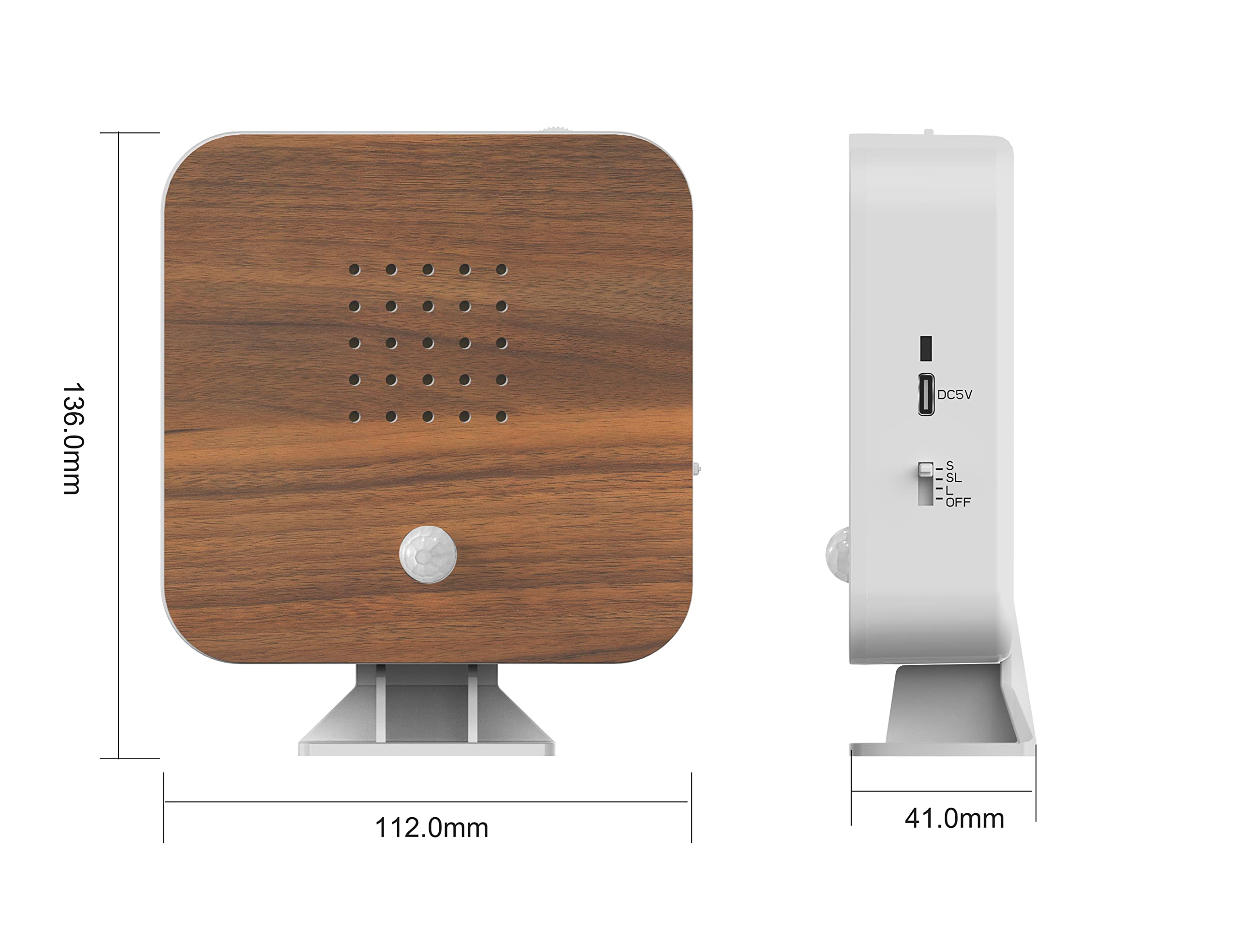 Northpoint Naturaleza Soundbox - Caja de sonido para pájaros, detector de movimiento, luz recargable con soporte de pared, haya cuadrada