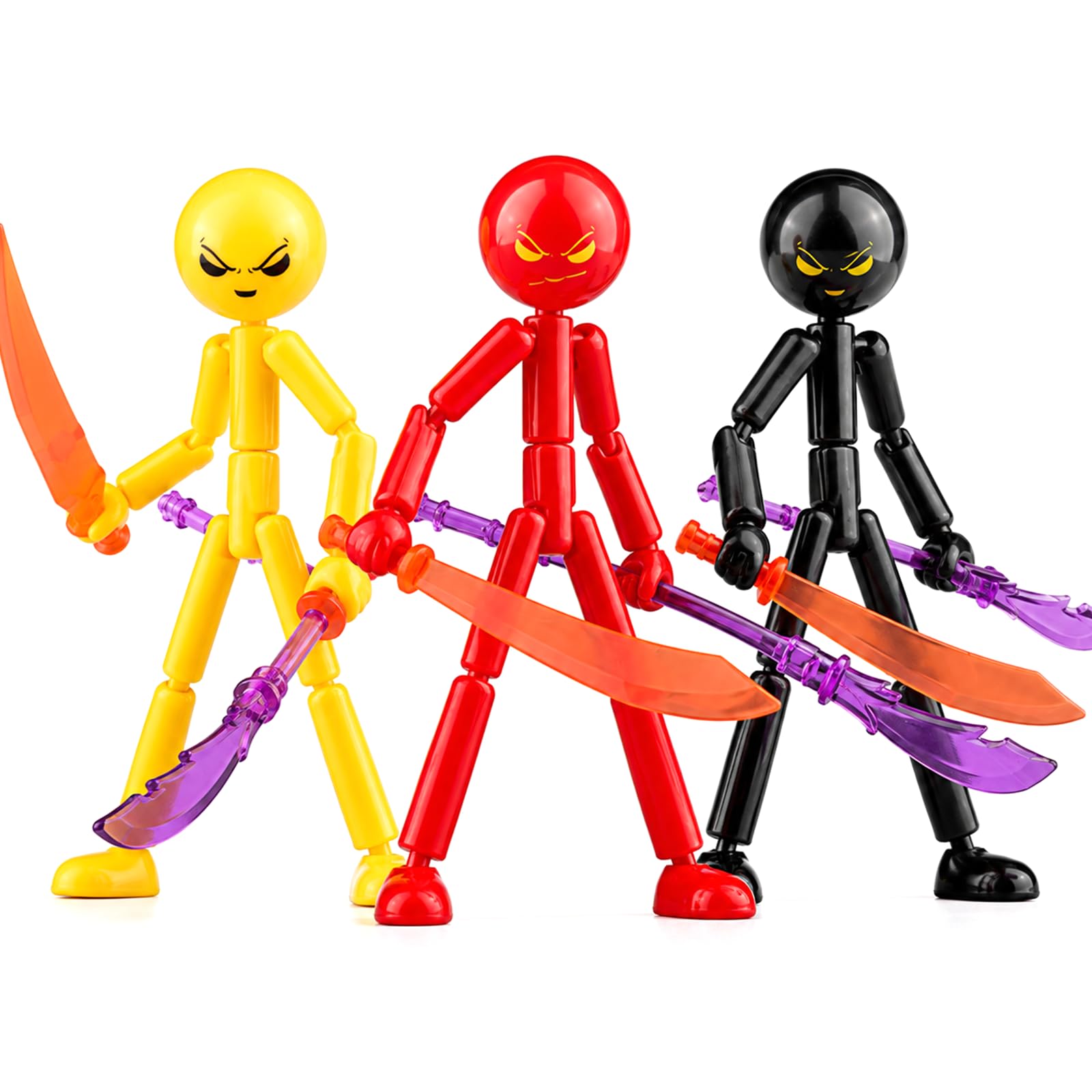 3 Set Stickman Action Figures, Assembleable Stickman Toys with Multiple Weapons, 3D Stick Figure with Multi-Jointed Mobility, Novelty Action Man Birthday Gifts for Kids & Hobbyists