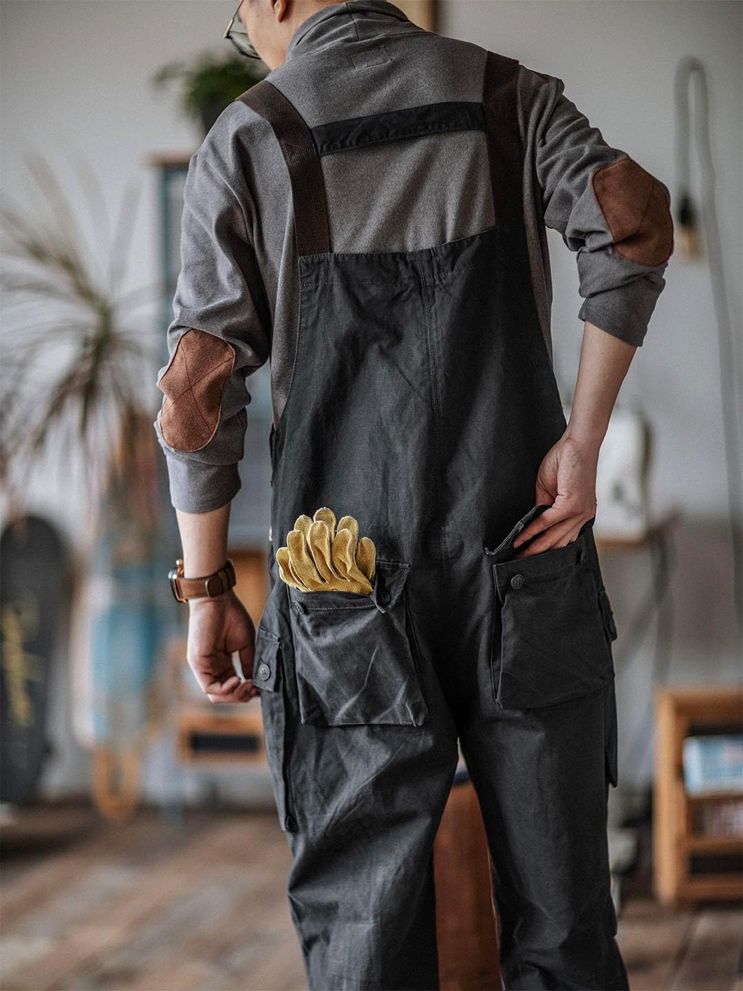 MADEPANTS Men's Canvas Overalls with Flap Pockets Button Front Dungarees Workwear