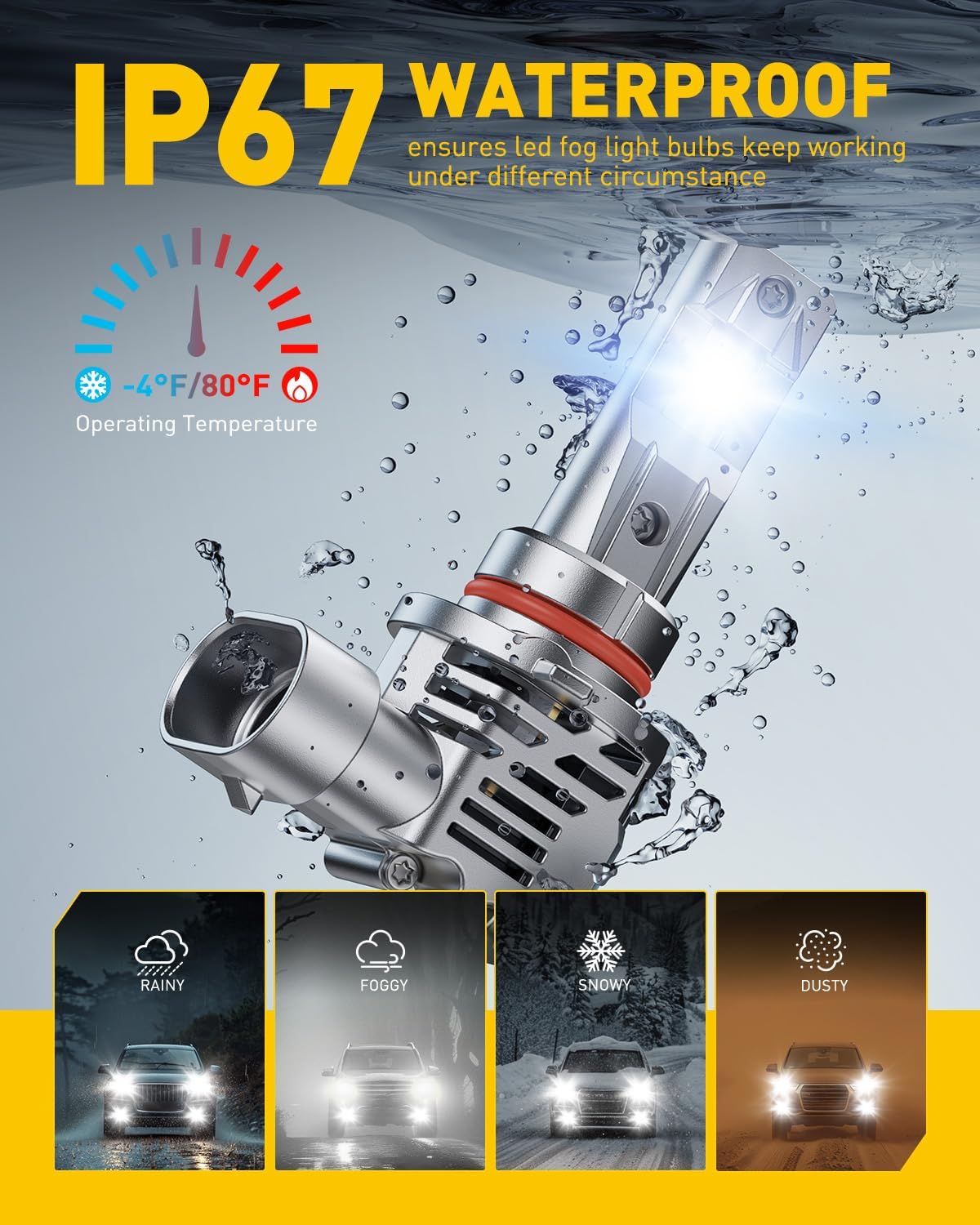 AUXITO 9012 LED Bulb, 800% Brighter Ultra-Bright, 6500K White, Mini Size Wireless Plug and Play Automotive Lighting, Pack of 2