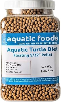 Aquatic Turtle Diet, 5/32" Round Floating Pellets for Freshwater Turtles, Painted, Pond, Red-Eared, Baby Box, Slider Turtles and More....1-lb & 8oz Med Jar