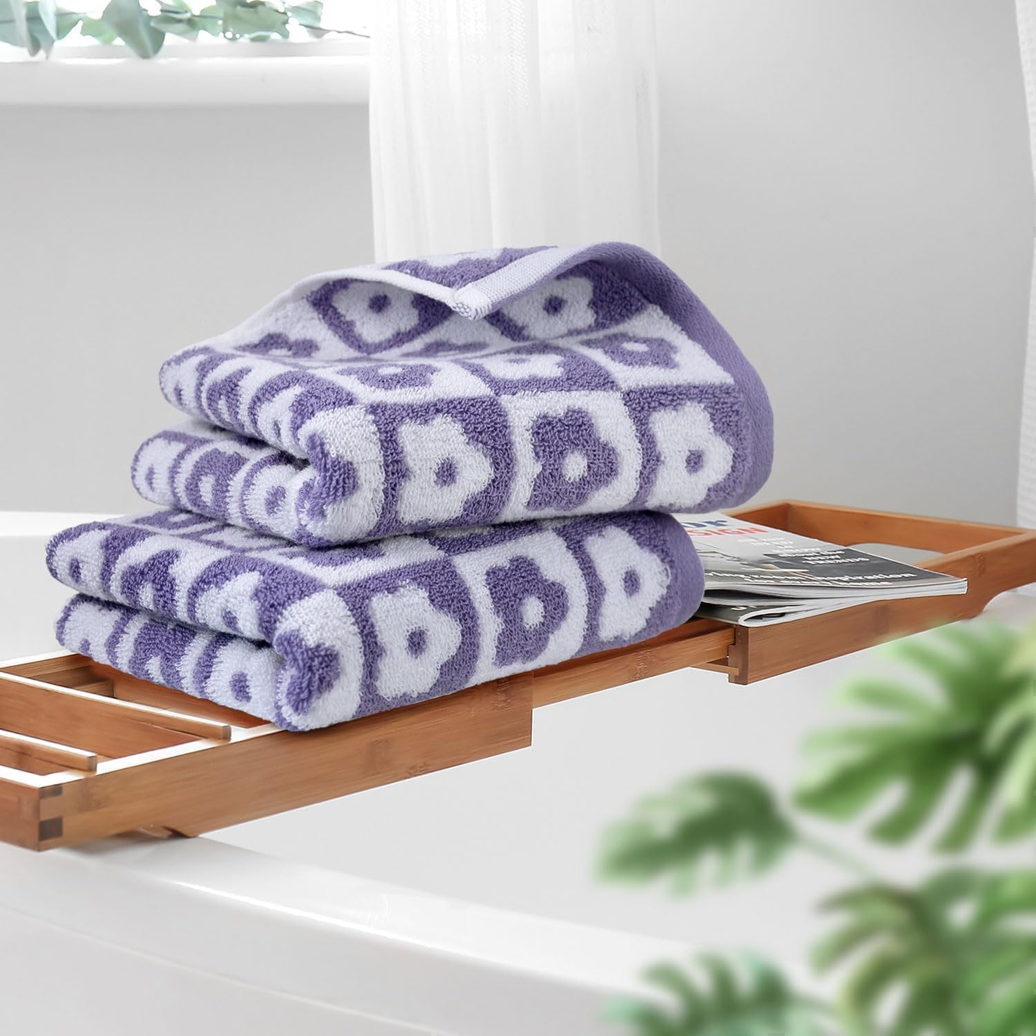 Jacquotha Cotton Hand Towels Lilac Checkered Floral - Quick Drying Hand Towel Set of 4, for Women Girls Bathroom Decor, 29” x 13” - Image 4
