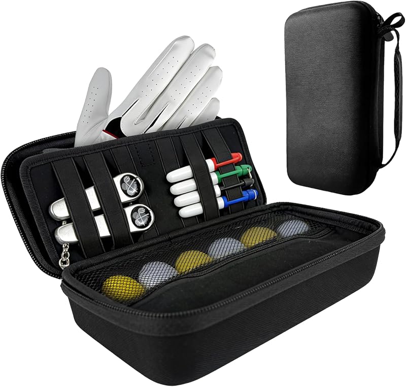 Golf Glove Case with Shaper – Portable Golf Accessory Bag | Golf accessory bag & glove holder with built-in shaper. Water-resistant material. Fits balls, tees, markers