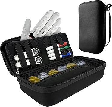 Golf Glove Holder Case with Glove Shaper Portable Golf Glove Organizer & Golf Accessory Storage Bag for Golf Balls, Tees and All Golf Accessories