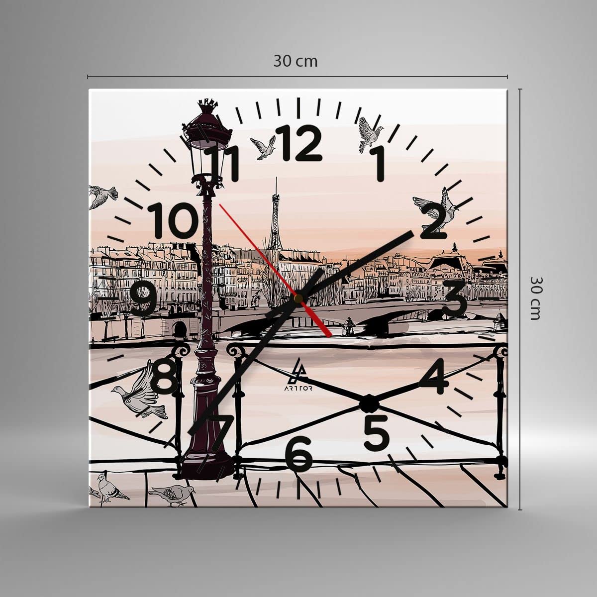 ARTTOR Moderne Glasuhr 30x30cm Quadrat Wanduhr Architektur Maritim - 3176