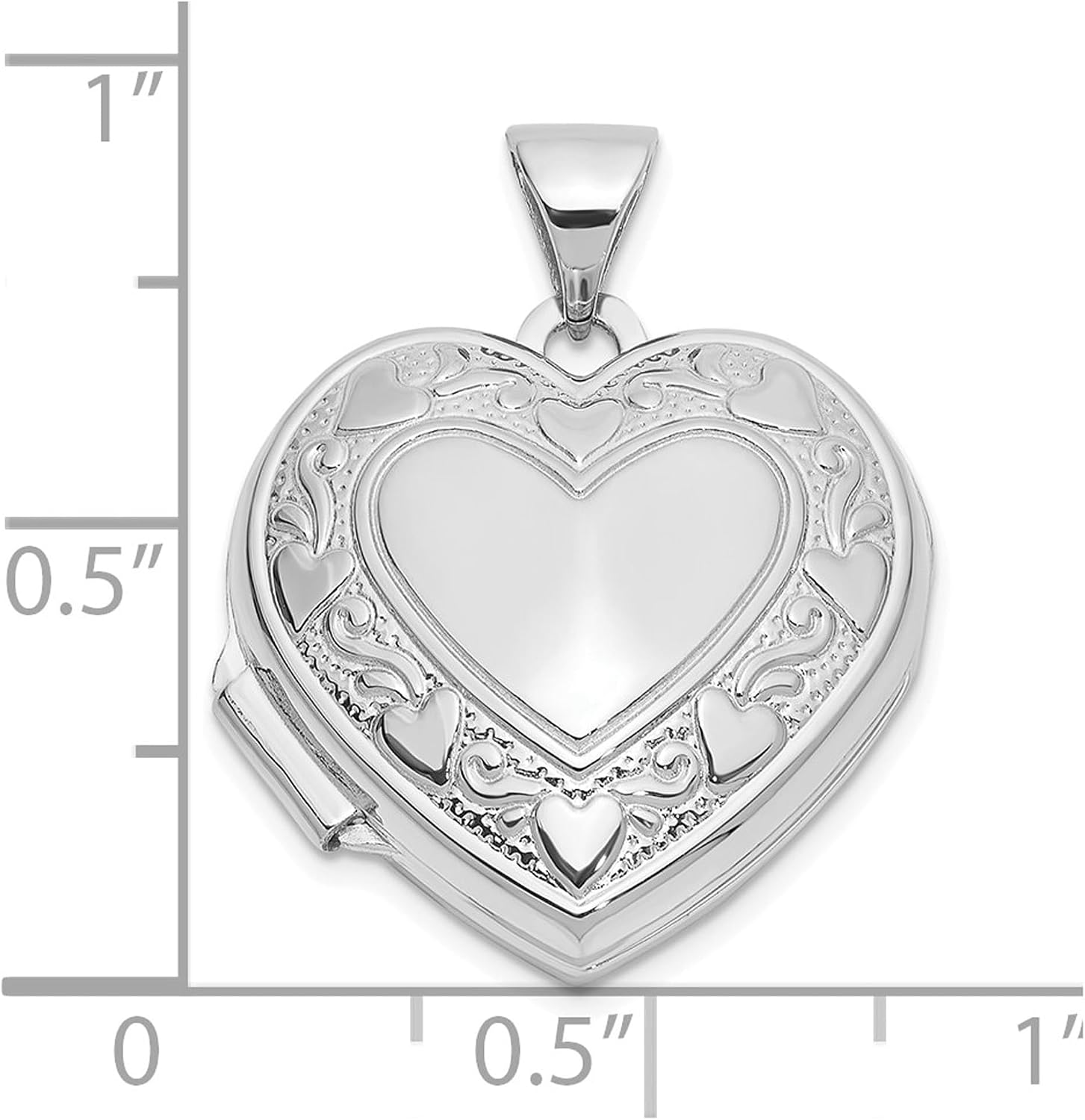DEWBERRY 14k White Gold Heart Border Reverses to LOVE YOU Poem 18mm Heart Locket (Weight : 1.54gm, Length : 24mm, Width : 18mm)