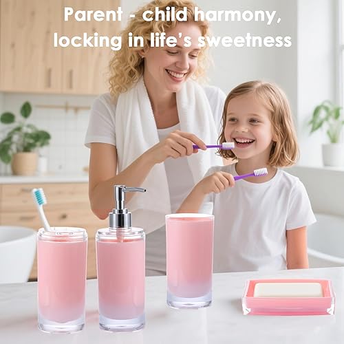 Miniatura 2 de Juego de accesorios de baño de acrílico verde azulado, 5 piezas de accesorios de baño, incluye dispensador de jabón, jabonera, soporte para cepillos