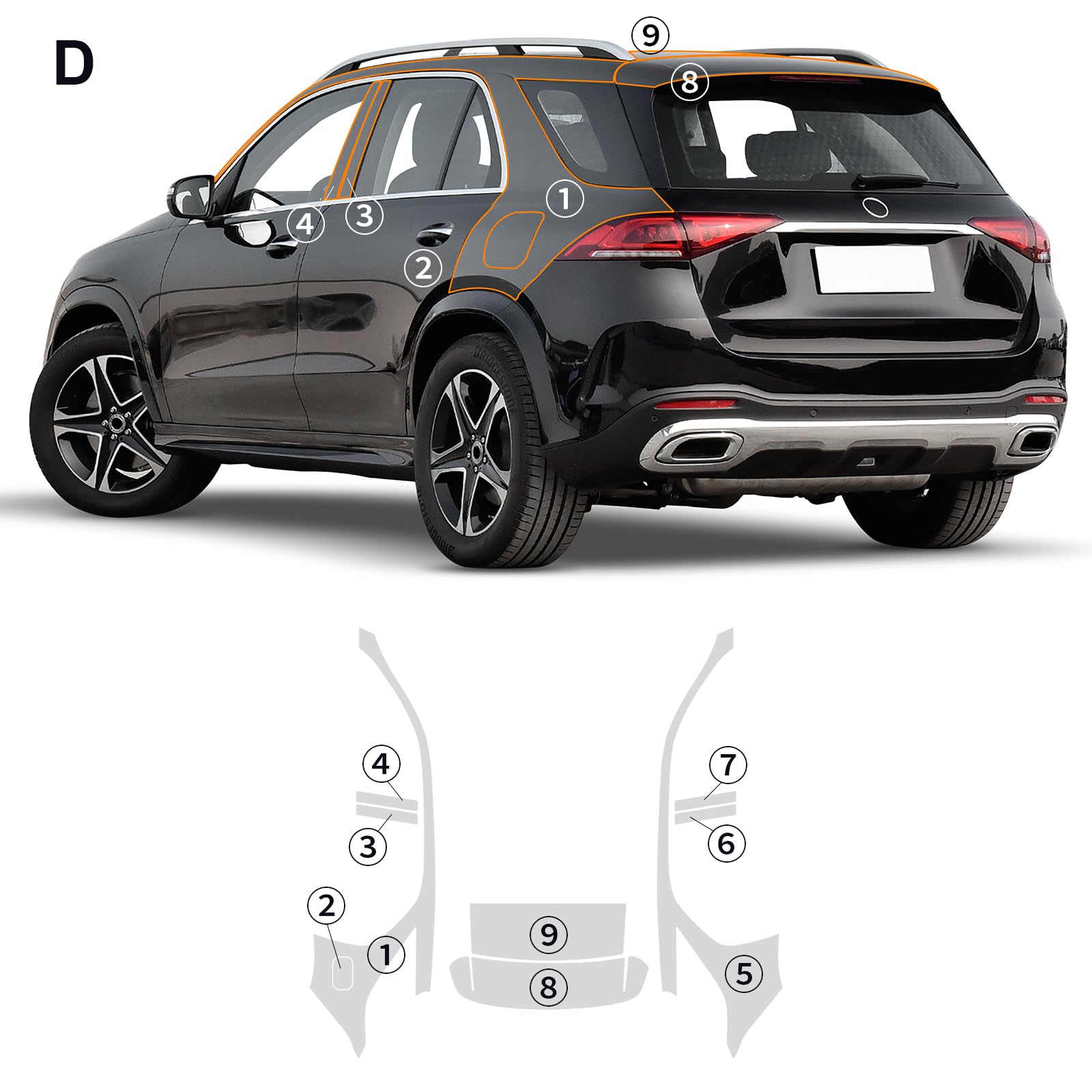 FDAIUN PPF Precut Gloss Clear Car Paint Protective Film for Mercedes-Benz GLE SUV Base 2020-2023 Self Healing TPU HD Film Scratch Protector Exterior Accessories (Rear Side + Trunk Top 9Pcs)