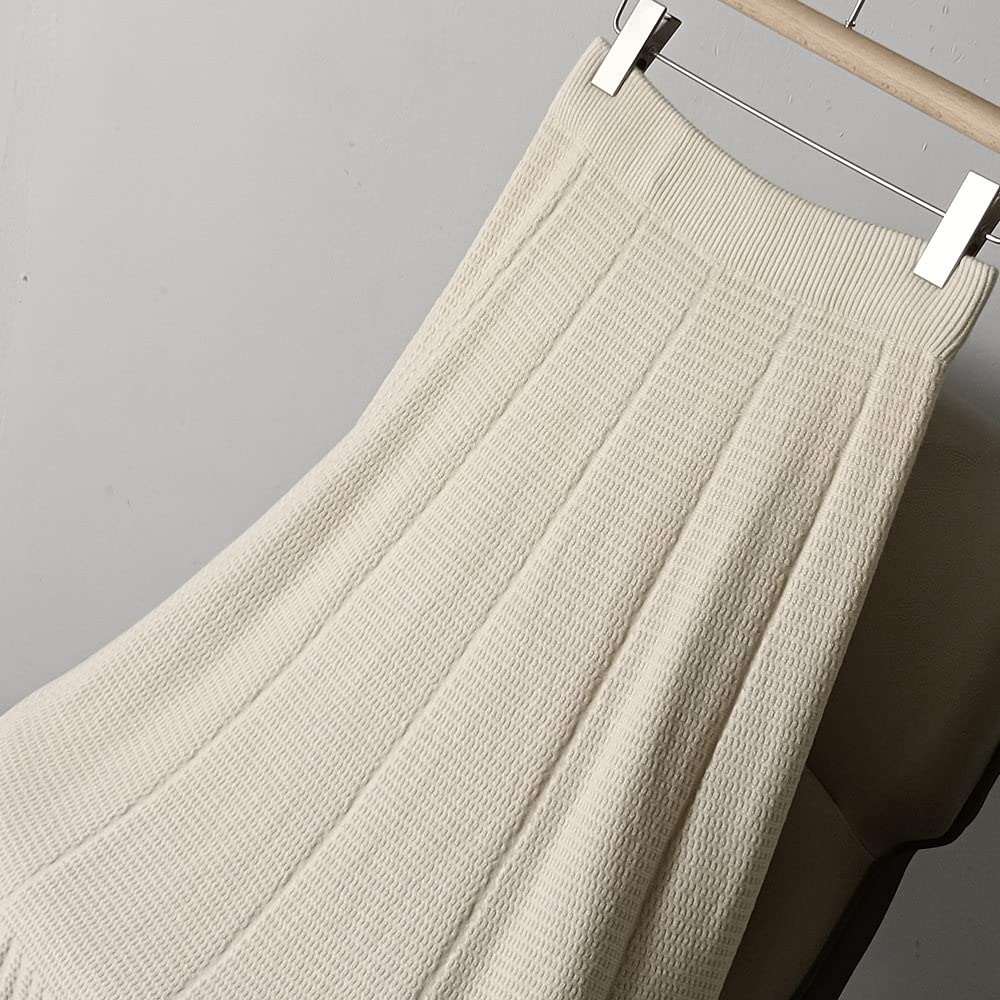 Damen Strickrock,Damen Midi Rock Beige Elastisch High Taille Gestrickt Jacquard Faltenrock Vintage A-Line Schaukel Ruched Elegant Herbst Winter Lange Röcke Für Mädchen Damen