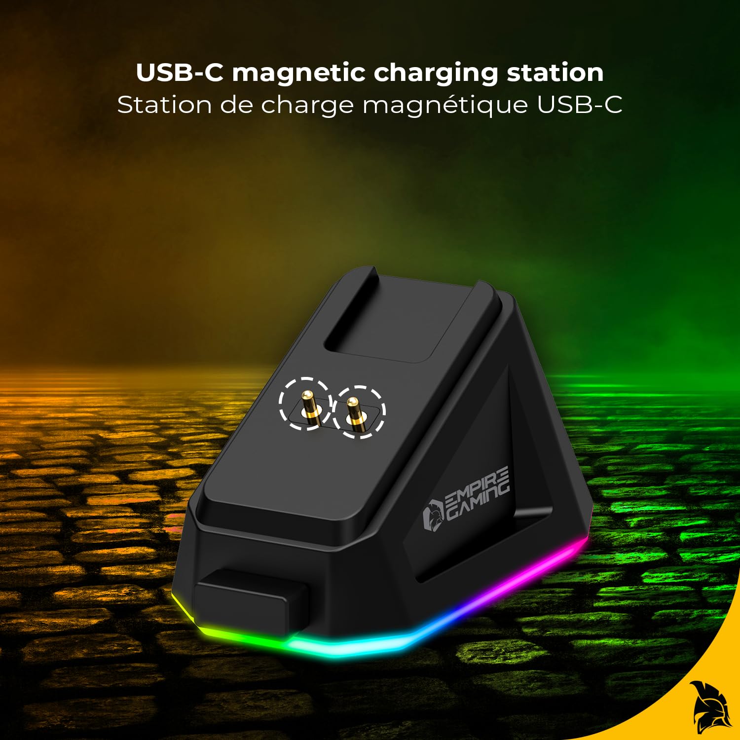 EMPIRE GAMING RF908 - Souris Gamers sans Fil Rechargeable avec Station de Recharge Magnétique RGB - 10000 DPI 8 Boutons Programmables Modes WiFi 2.4GHz / BT/Filaire Via USB-C (Noir)