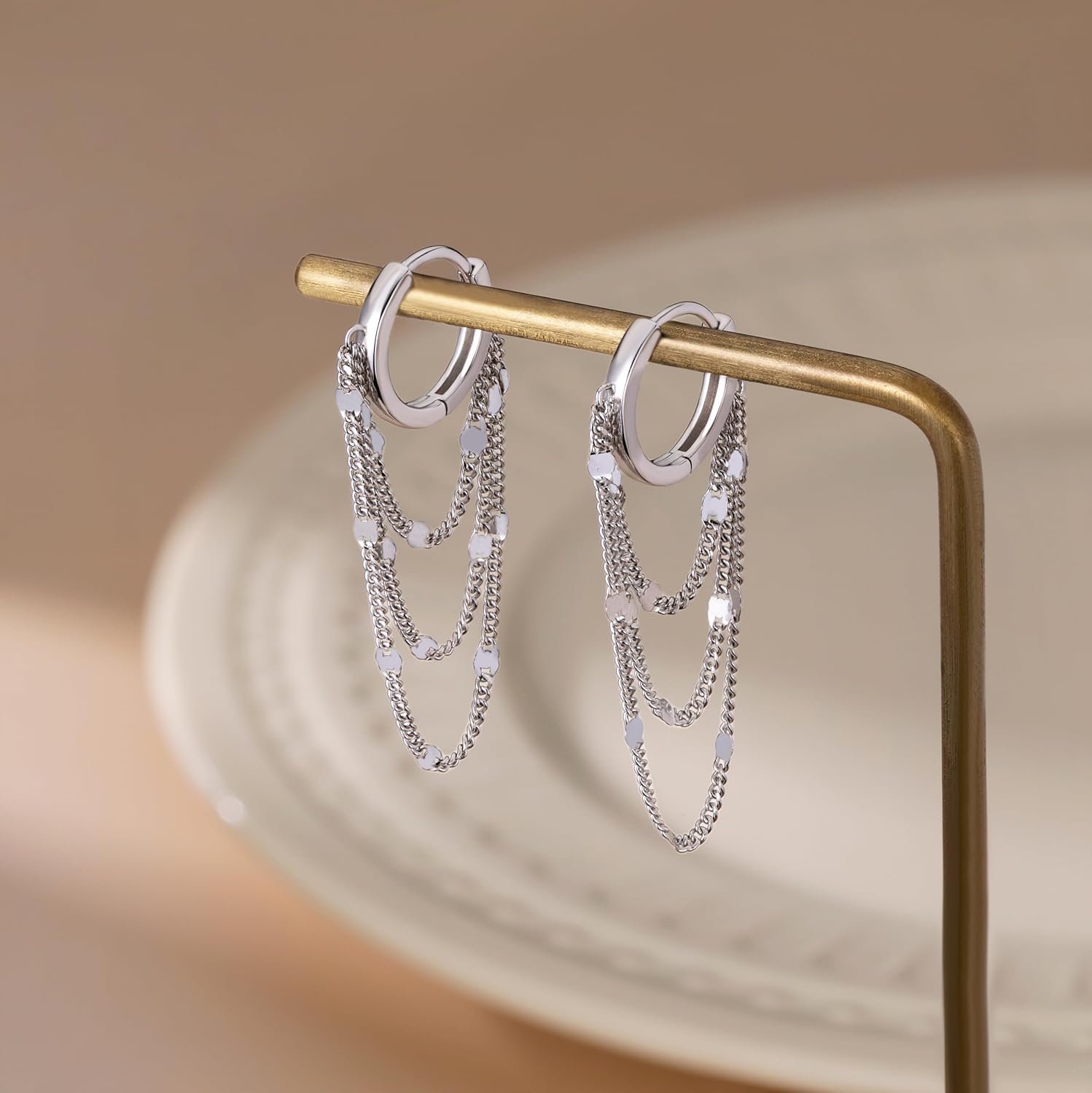 Reffeer Solid 925 Sterling Silver Chain Hoop Earrings Dangle for Women Teen Girls Tassel Chain Drop Earrings Huggie Dangle Earrings - Image 6