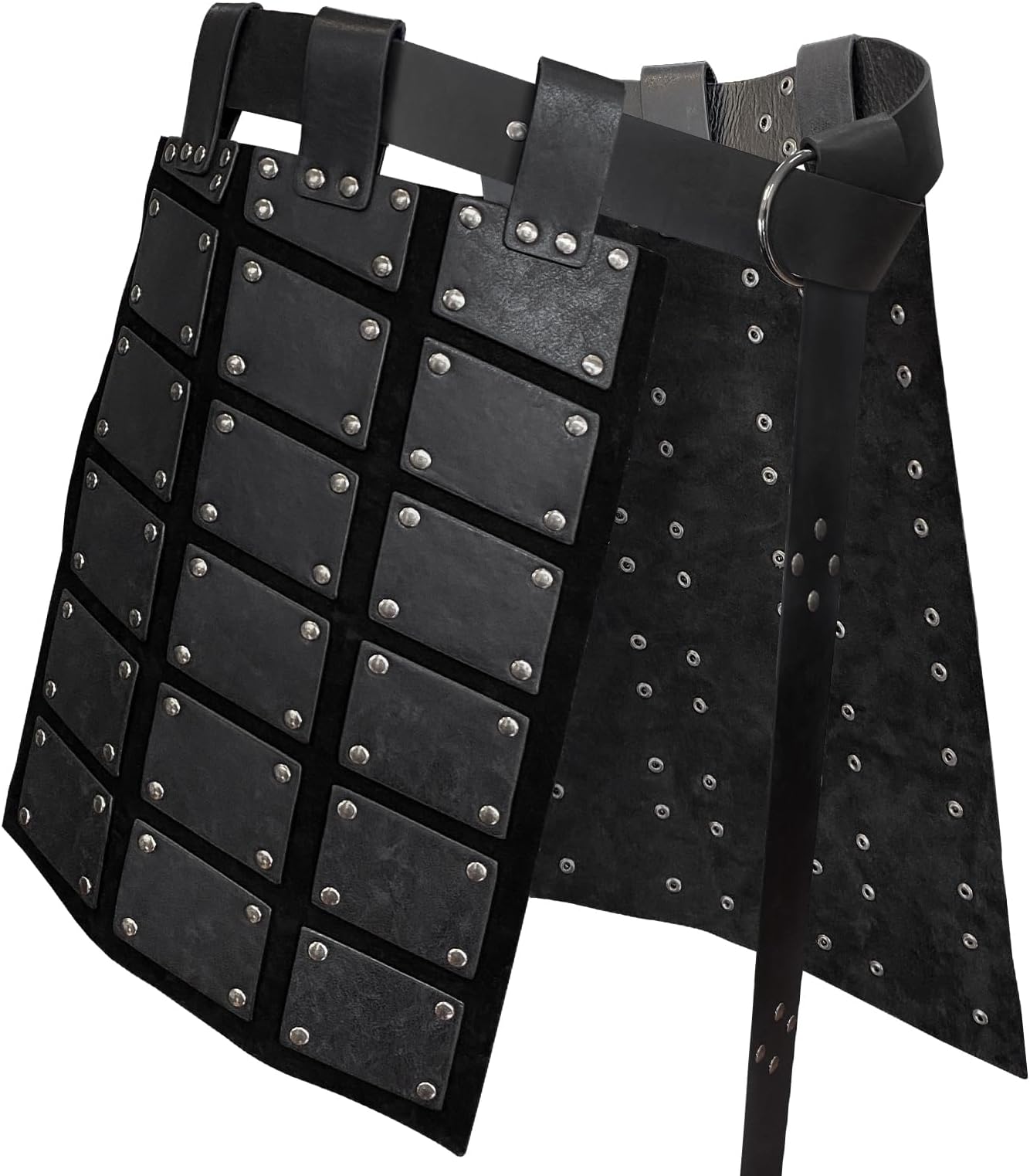 Medieval Faux Leather Thigh Armor, Retro Double Sides Waist Armor with Belt, Mercenary&Knights Skirt Armor for LARP